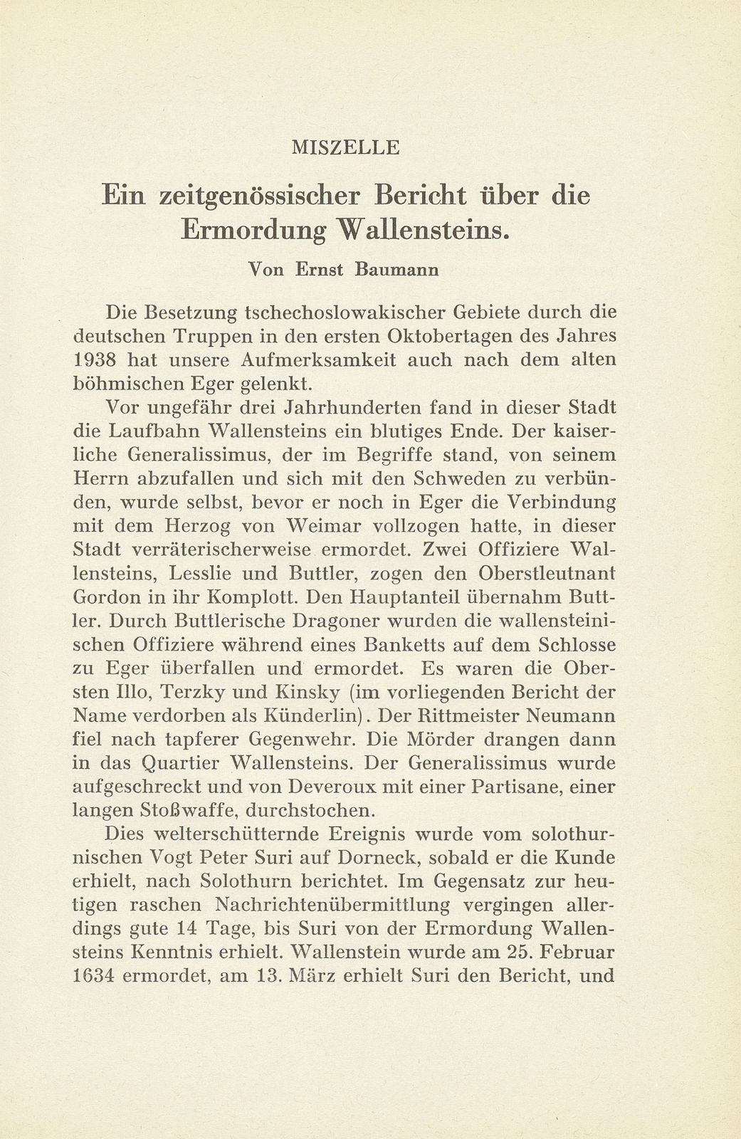 Miszelle. Ein zeitgenössischer Bericht über die Ermordung Wallensteins – Seite 1