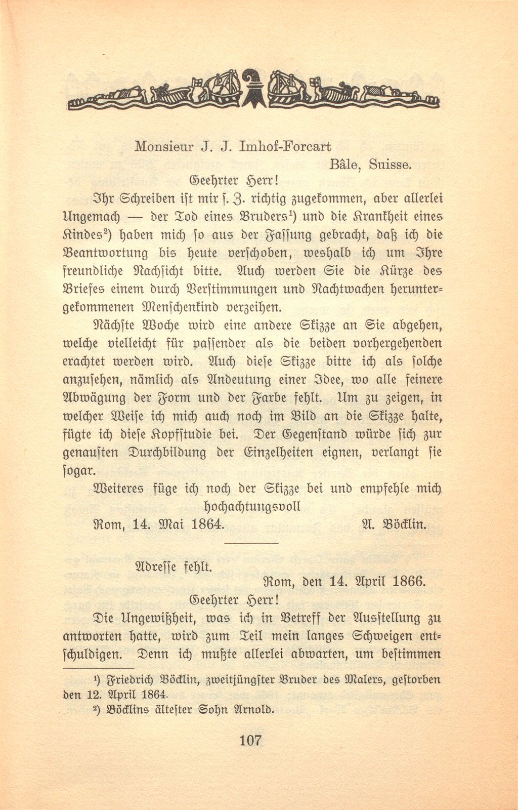 Vier Briefe Arnold Böcklins an einen Basler – Seite 2