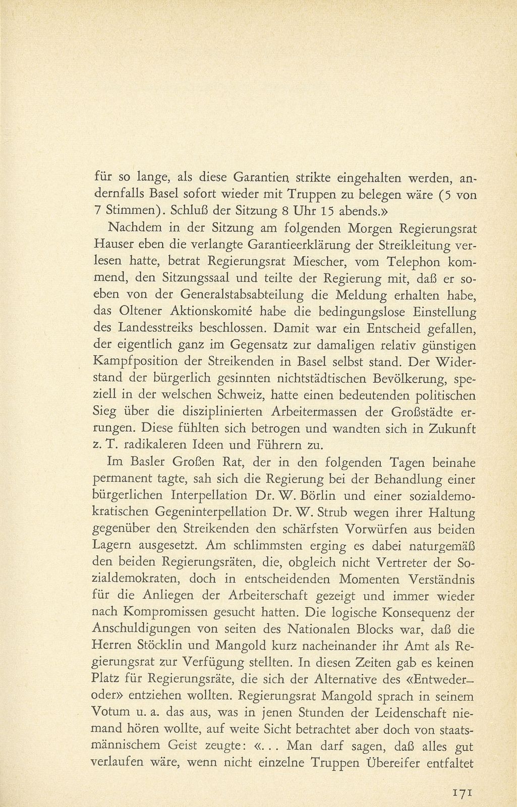 Aus den Protokollen des Basler Regierungsrates zum Landesstreik 1918 – Seite 30