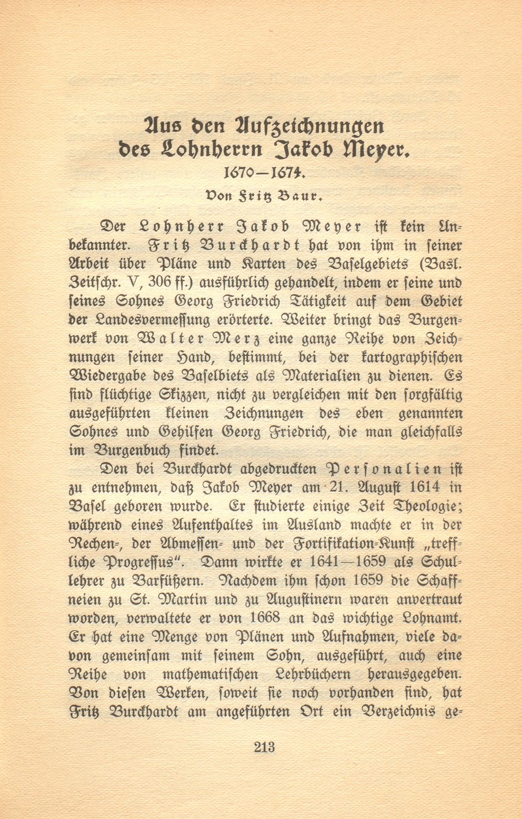 Aus den Aufzeichnungen des Lohnherrn Jakob Meyer 1670-1674 – Seite 1