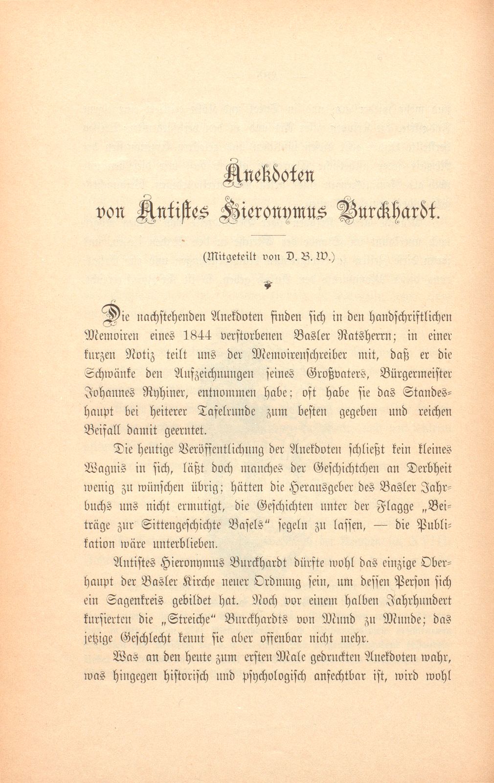 Anekdoten von Antistes Hieronymus Burckhardt – Seite 1