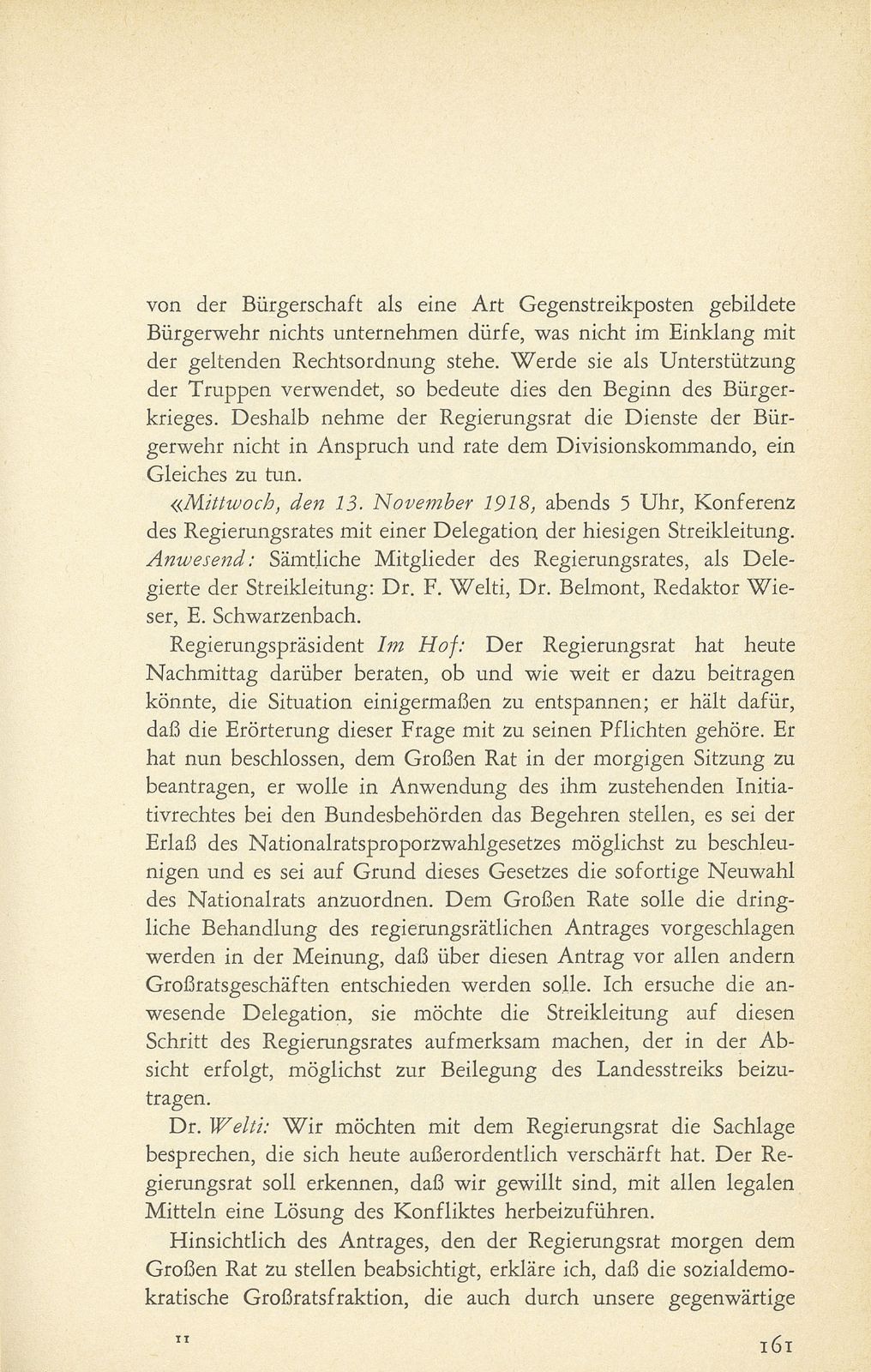 Aus den Protokollen des Basler Regierungsrates zum Landesstreik 1918 – Seite 20