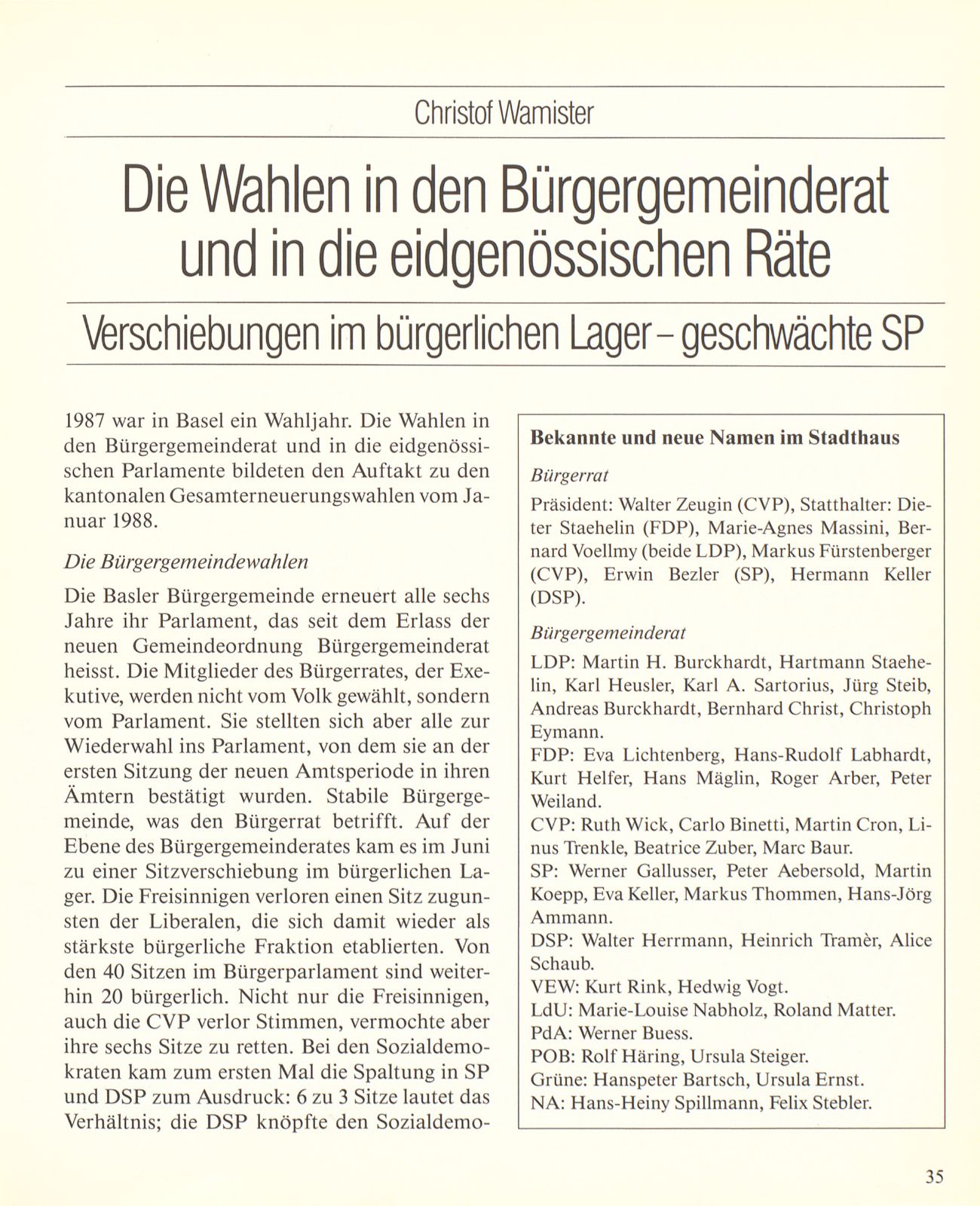 Die Wahlen in den Bürgergemeinderat und in die eidgenössischen Räte – Seite 1