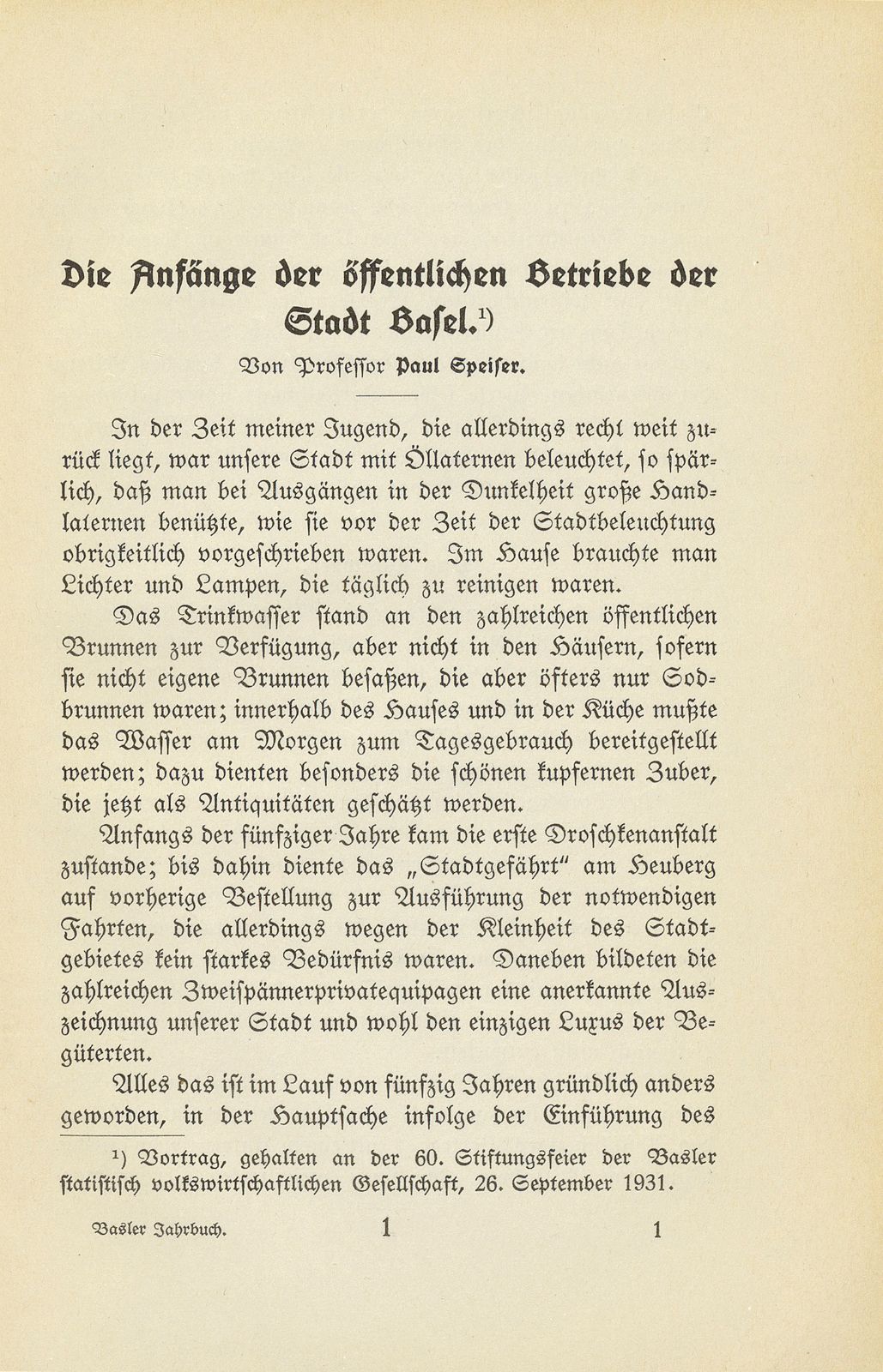 Die Anfänge der öffentlichen Betriebe der Stadt Basel – Seite 1