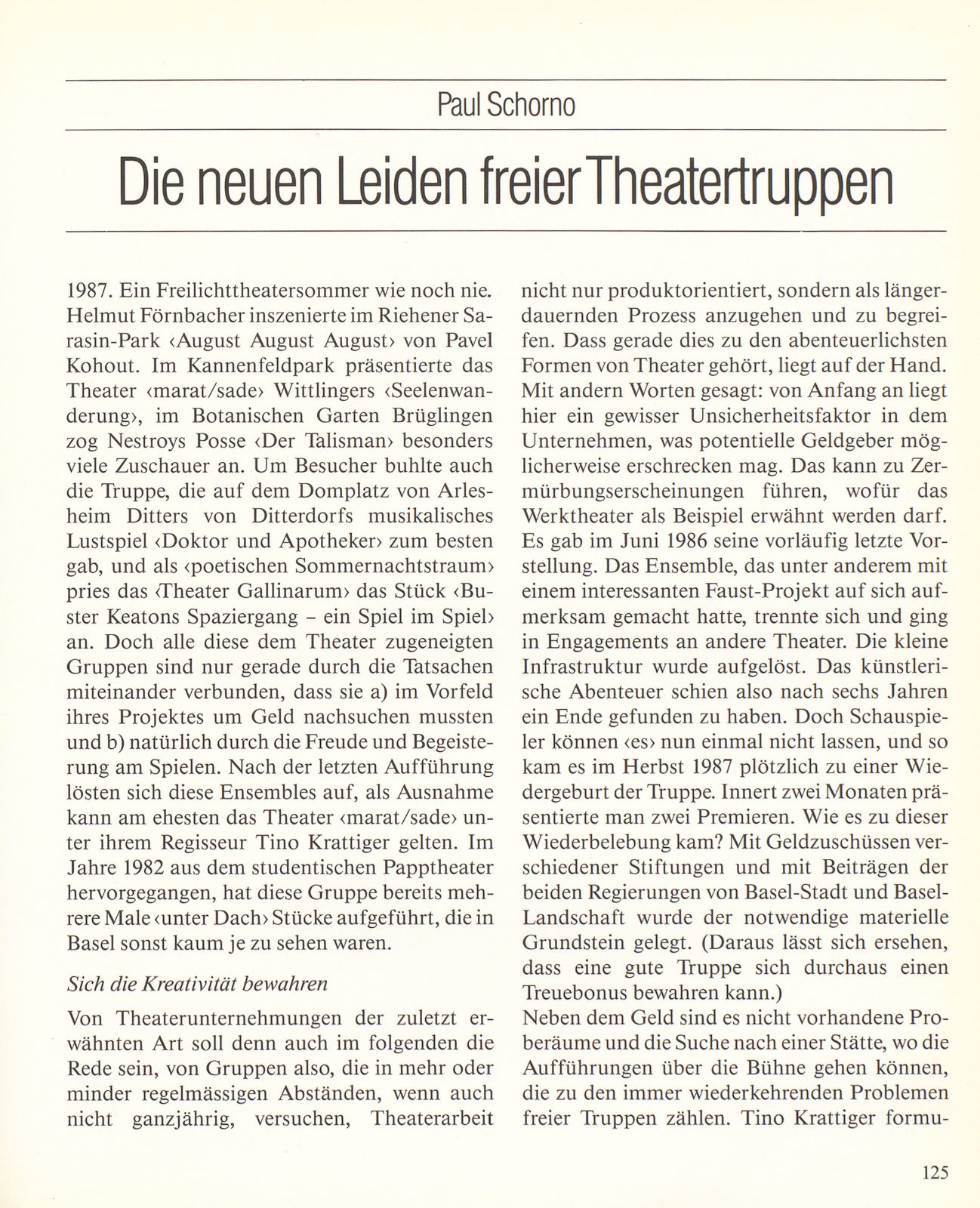 Die neuen Leiden freier Theatertruppen – Seite 1