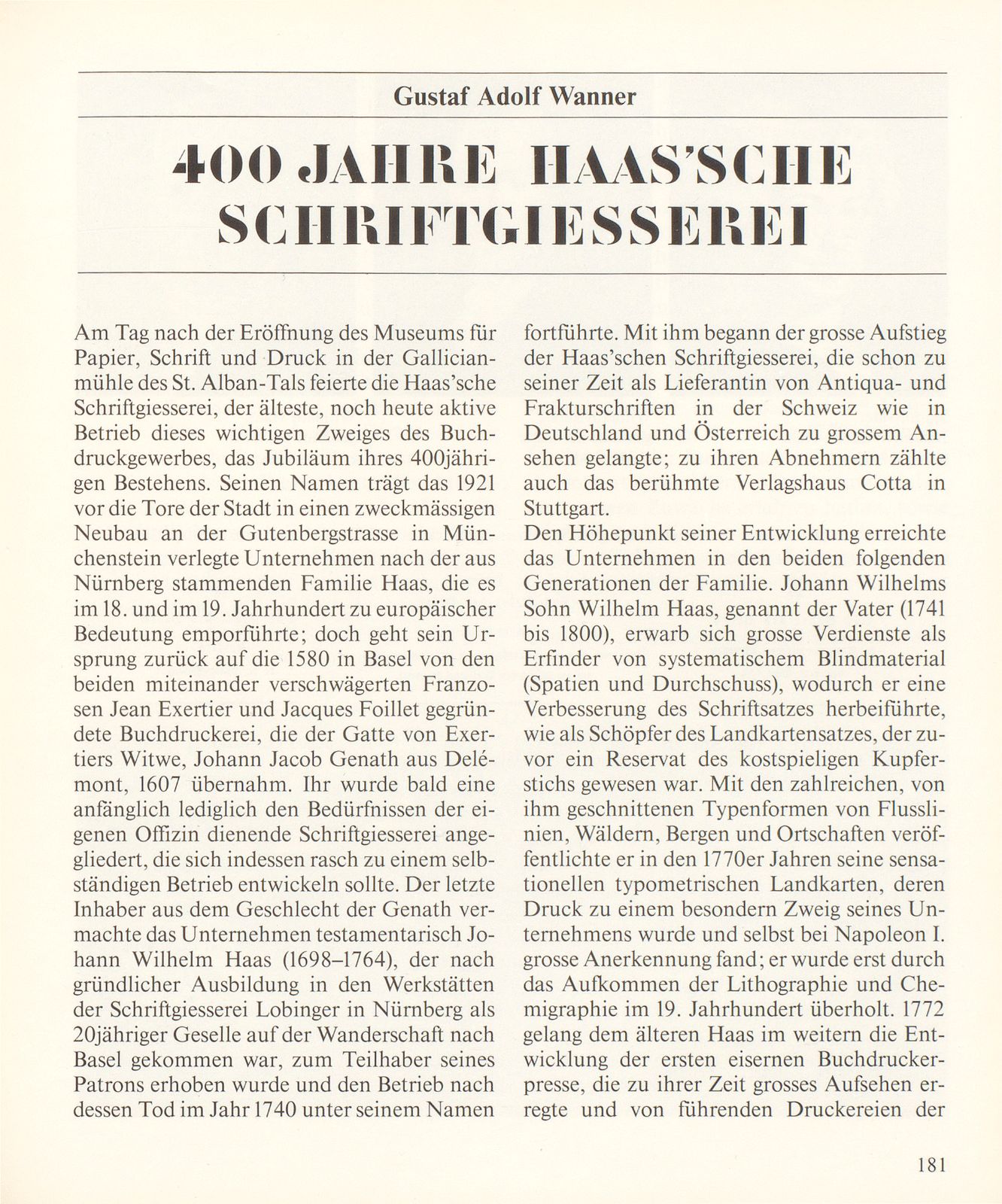 400 Jahre Haas'sche Schriftgiesserei – Seite 1