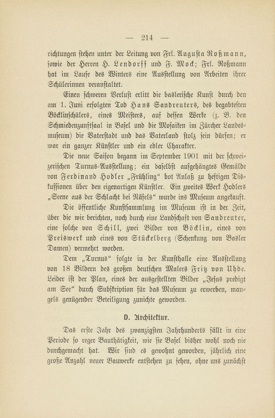 Das künstlerische Leben in Basel vom 1. November 1900 bis 31. Oktober 1901 – Seite 1