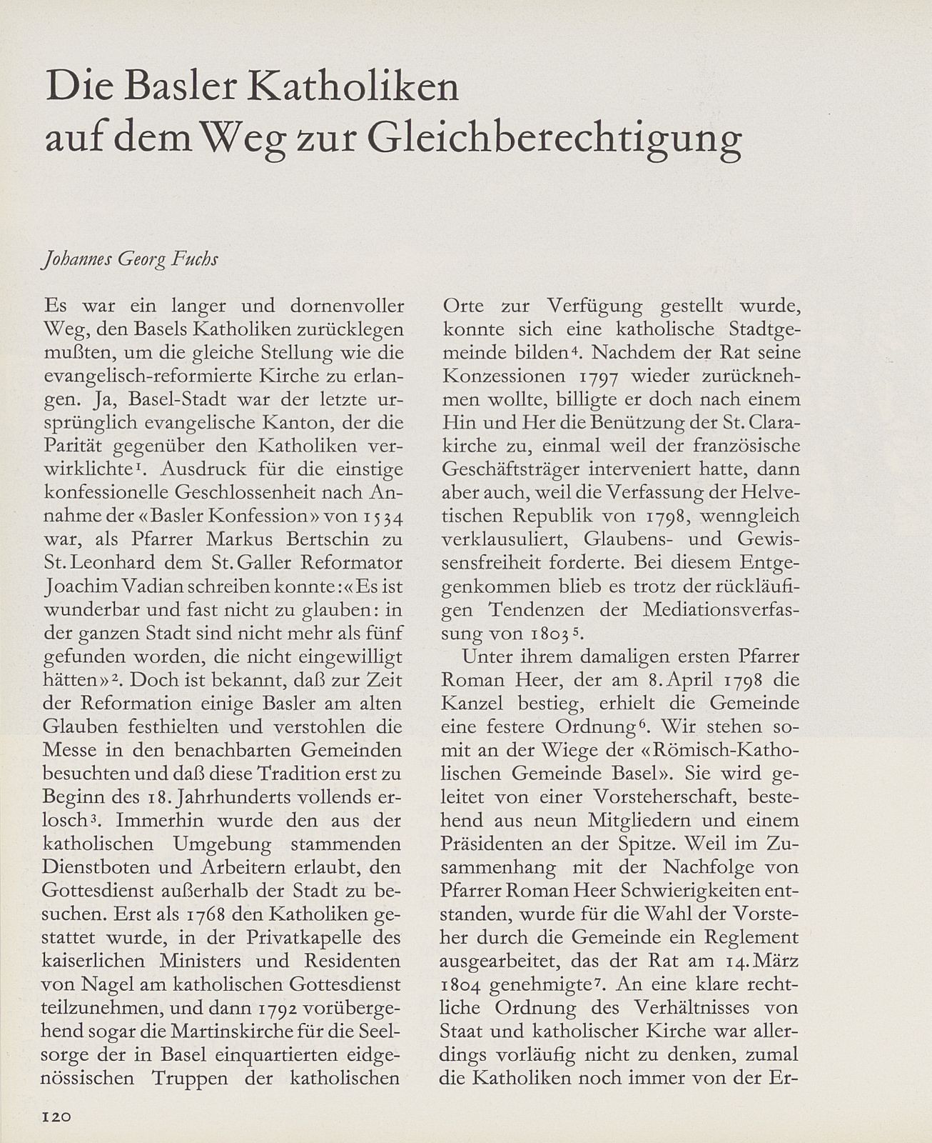 Die Basler Katholiken auf dem Weg zur Gleichberechtigung – Seite 1