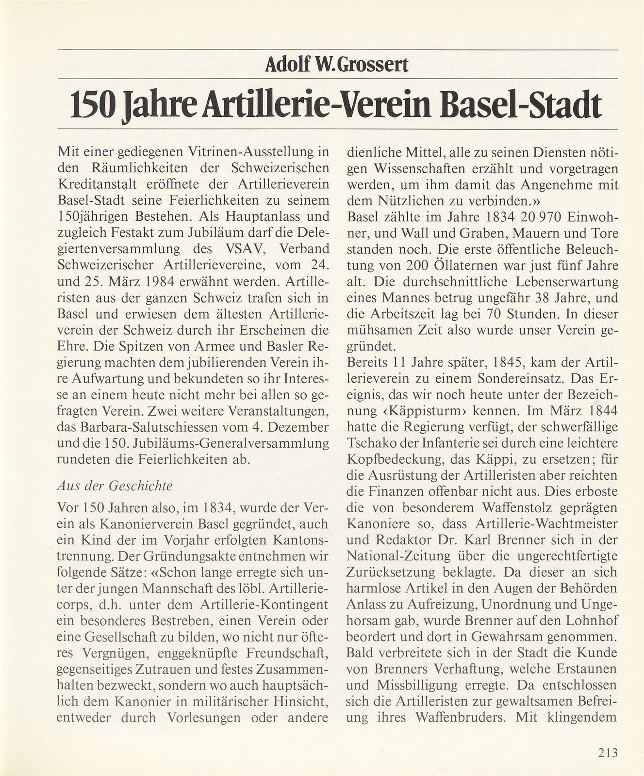 150 Jahre Artillerie-Verein Basel-Stadt – Seite 1