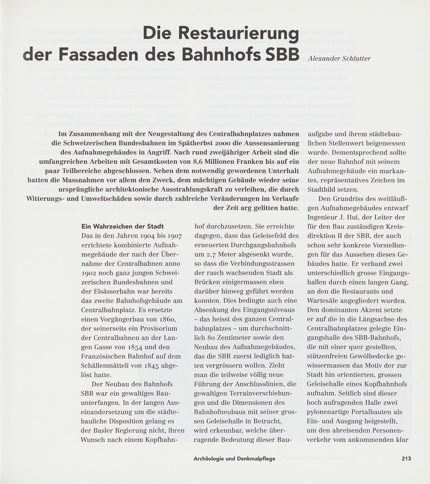 Die Restaurierung der Fassaden des Bahnhof SBB – Seite 1