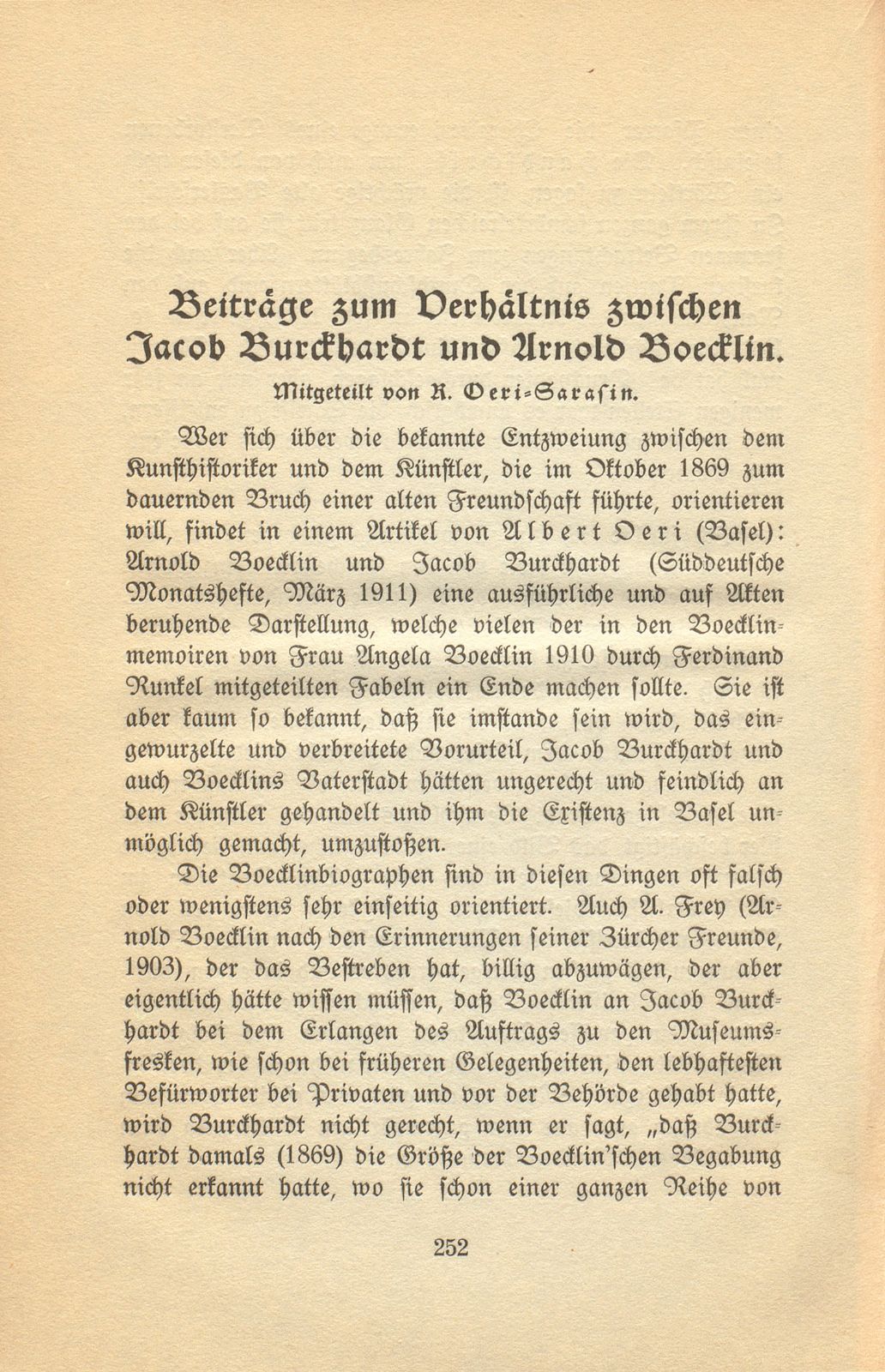 Beiträge zum Verhältnis zwischen Jacob Burckhardt und Arnold Böcklin – Seite 1