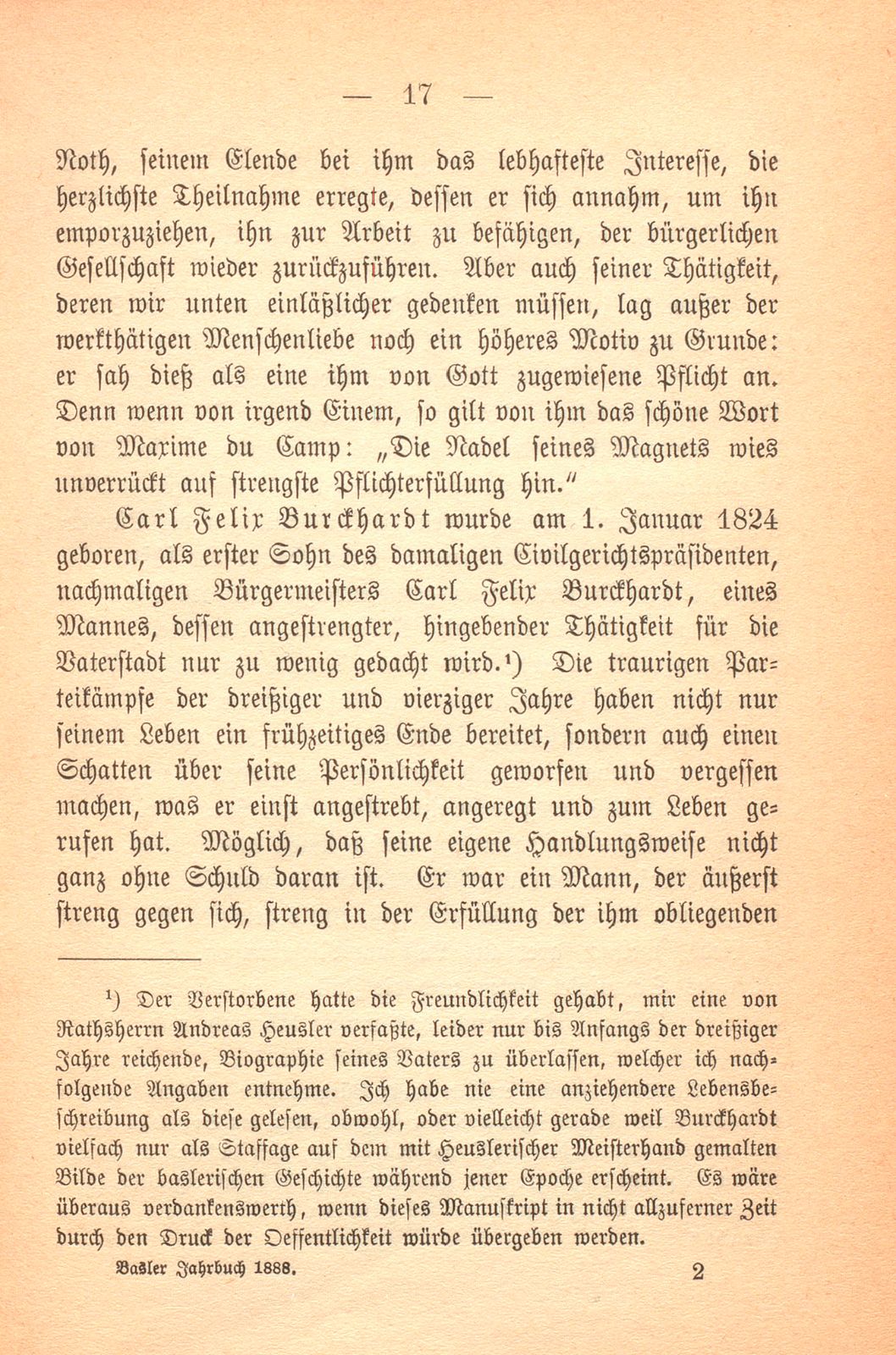 Erinnerungen an Carl Felix Burckhardt und Gottlieb Bischoff, Bürgermeister und Staatsschreiber zu Basel – Seite 17