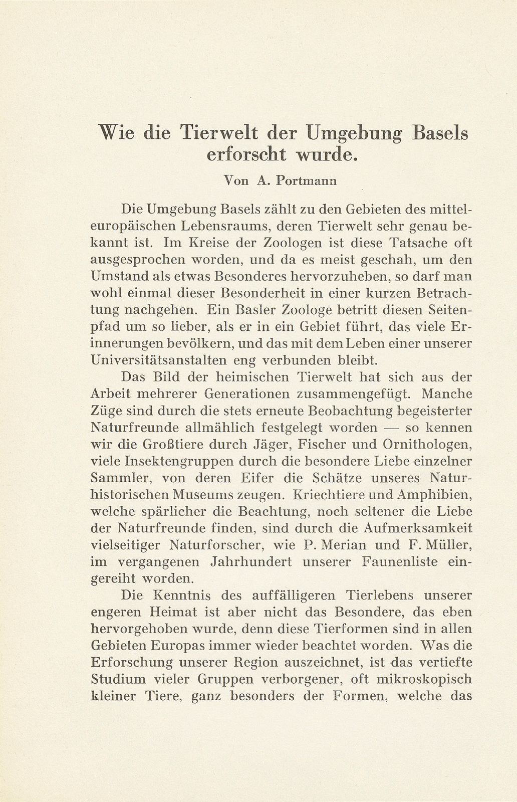 Wie die Tierwelt der Umgebung Basels erforscht wurde – Seite 1