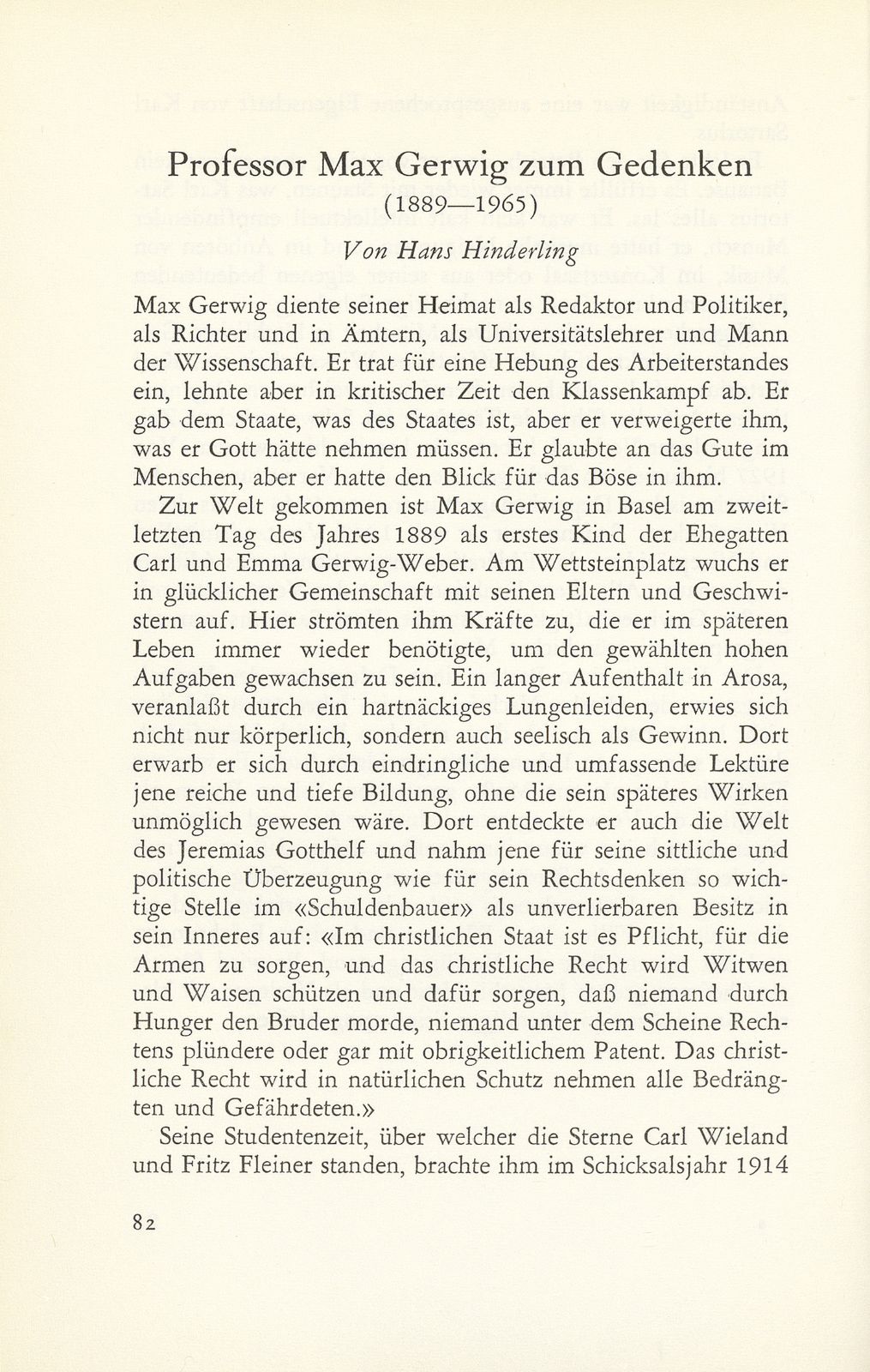 Prof. Max Gerwig zum Gedenken (1889-1965) – Seite 1