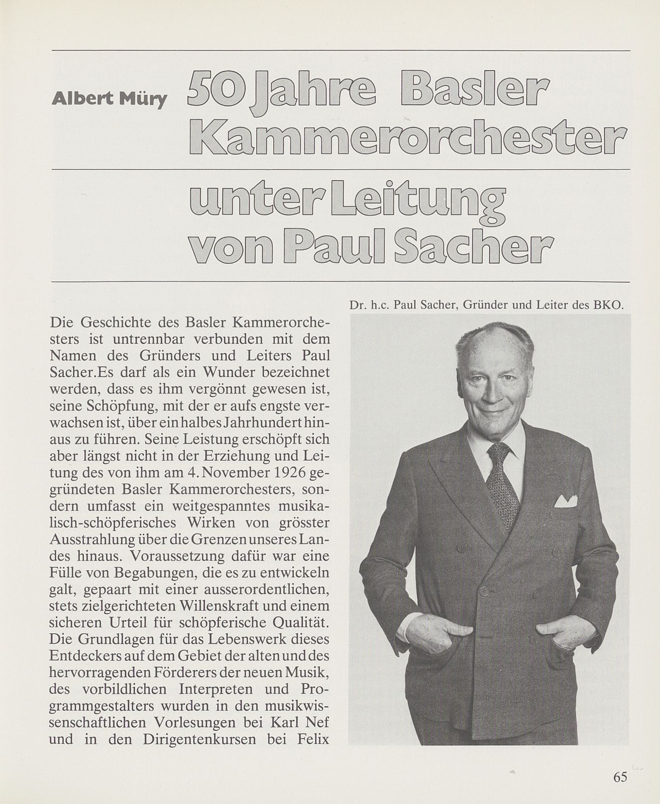 50 Jahre Basler Kammerorchester unter der Leitung von Paul Sacher – Seite 1