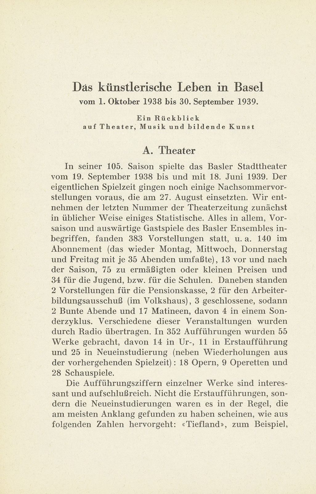 Das künstlerische Leben in Basel vom 1. Oktober 1938 bis 30. September 1939 – Seite 1