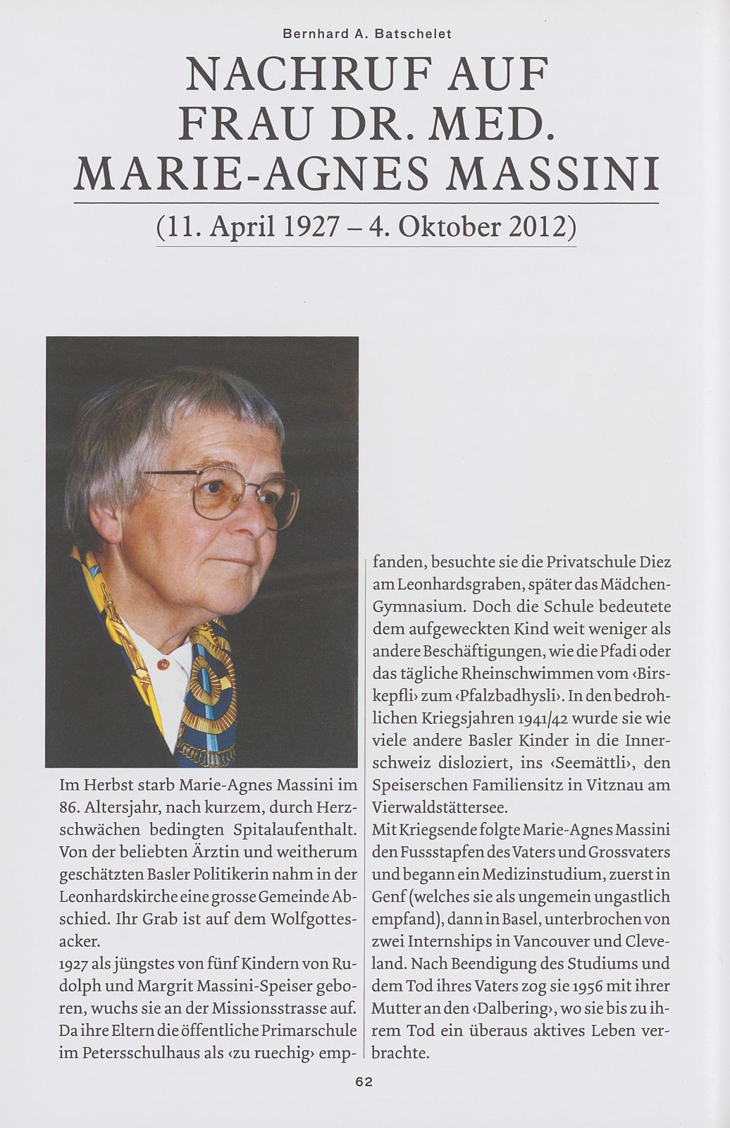 Nachruf auf Frau Dr. med. Marie-Agnes Massini (11. April 1927 – 4. Oktober 2012) – Seite 1