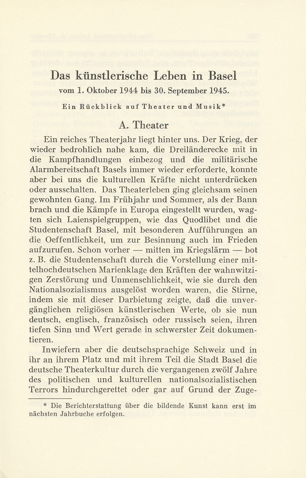 Das künstlerische Leben in Basel vom 1. Oktober 1944 bis 30. September 1945 – Seite 1