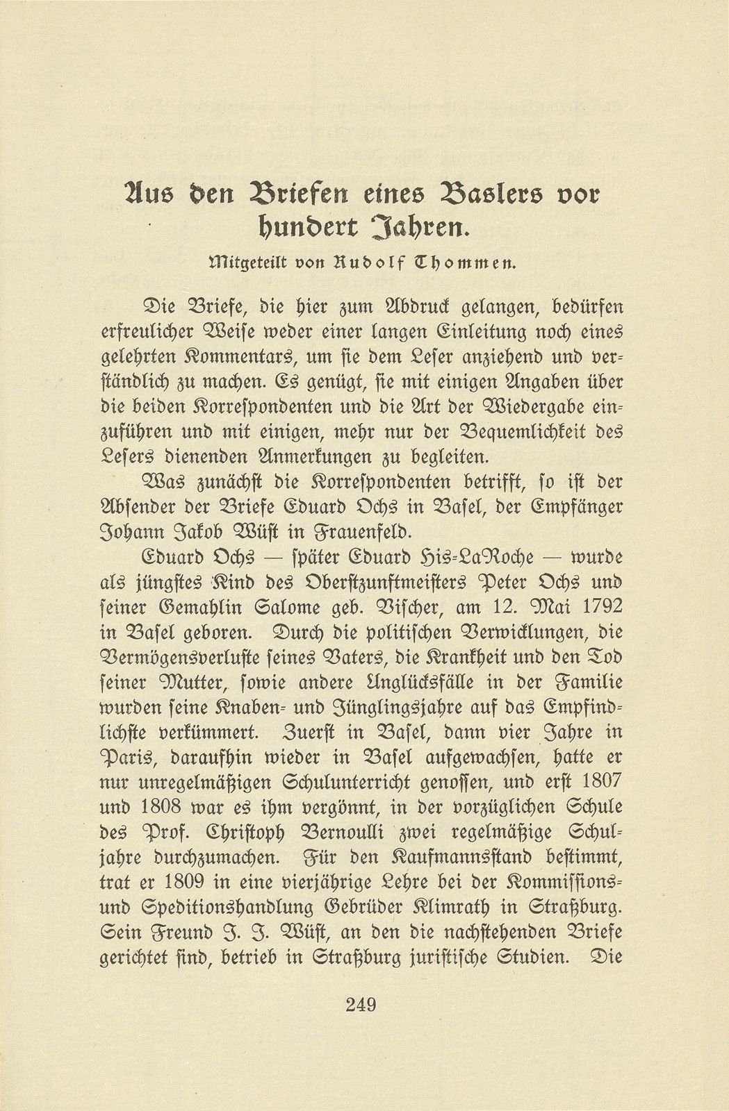 Aus den Briefen eines Baslers vor hundert Jahren [Ed. Ochs-His-La Roche] – Seite 1