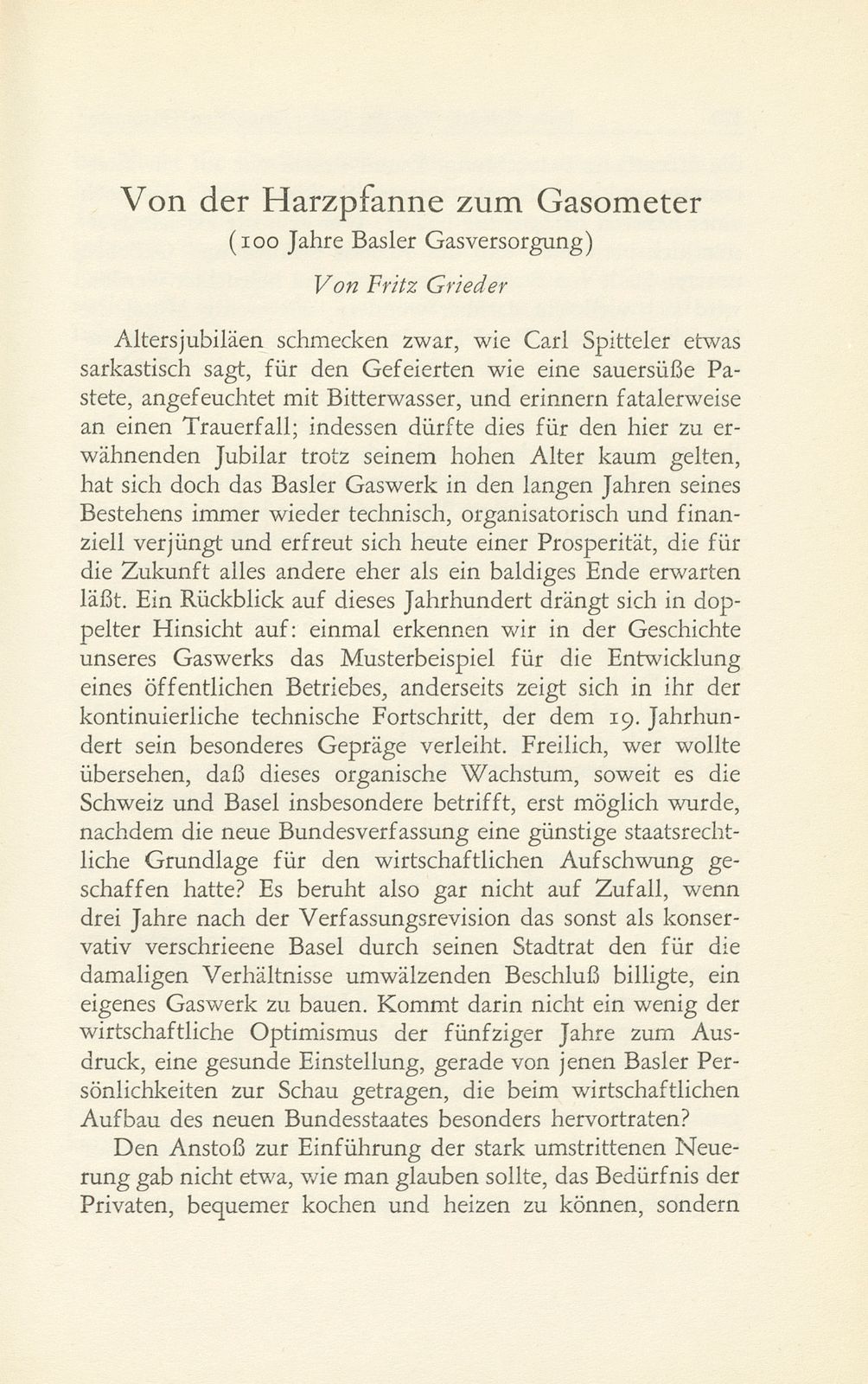 Von der Harzpfanne zum Gasometer (100 Jahre Basler Gasversorgung) – Seite 1