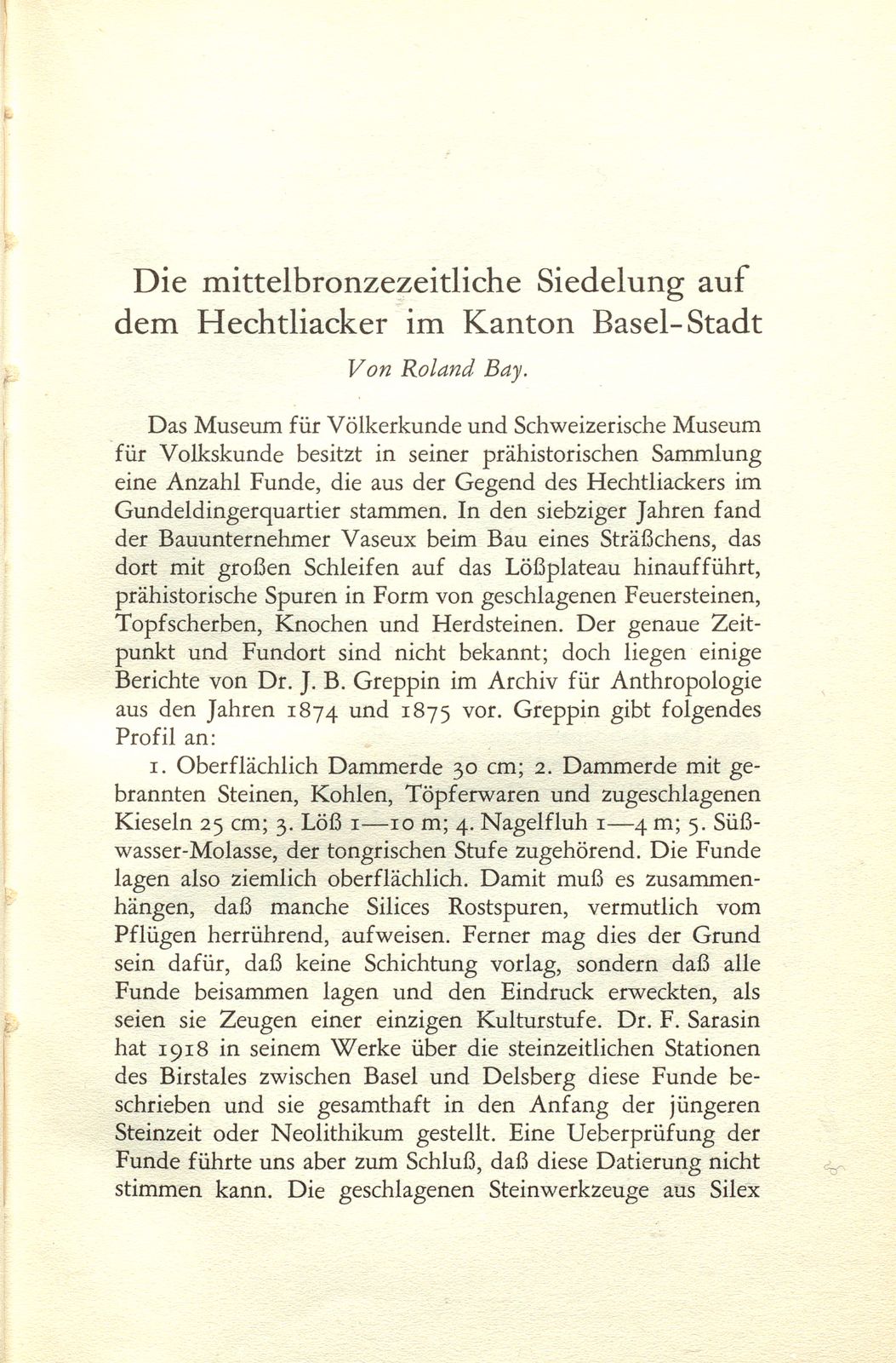 Die mittelbronzezeitliche Siedlung auf dem Hechtliacker im Kanton Basel-Stadt – Seite 1