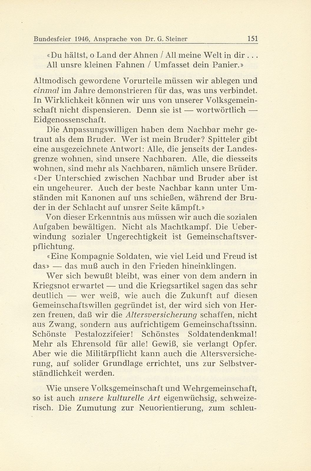 Zur Zeitgeschichte. Offizielle Bundesfeier auf dem Münsterplatz am 1. August 1946 [Ansprache] – Seite 3