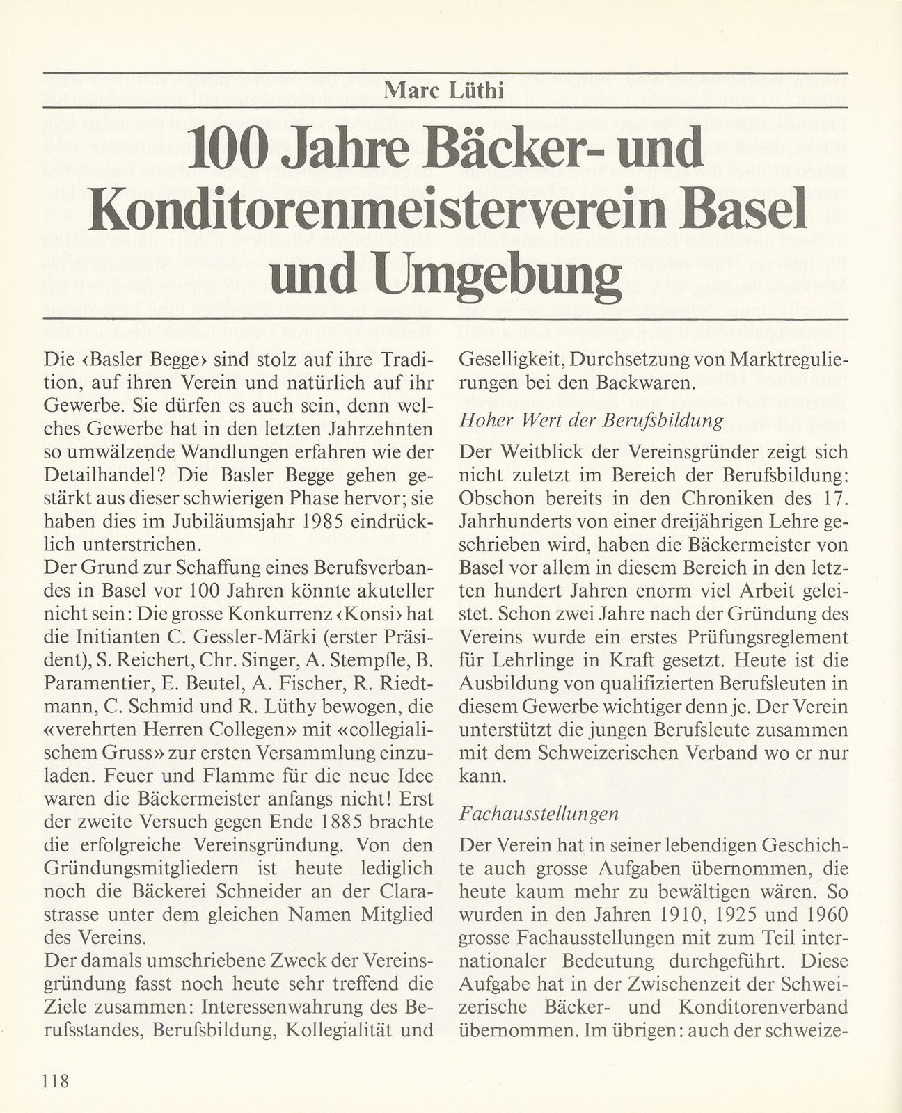 100 Jahre Bäcker- und Konditorenmeisterverein Basel und Umgebung – Seite 1