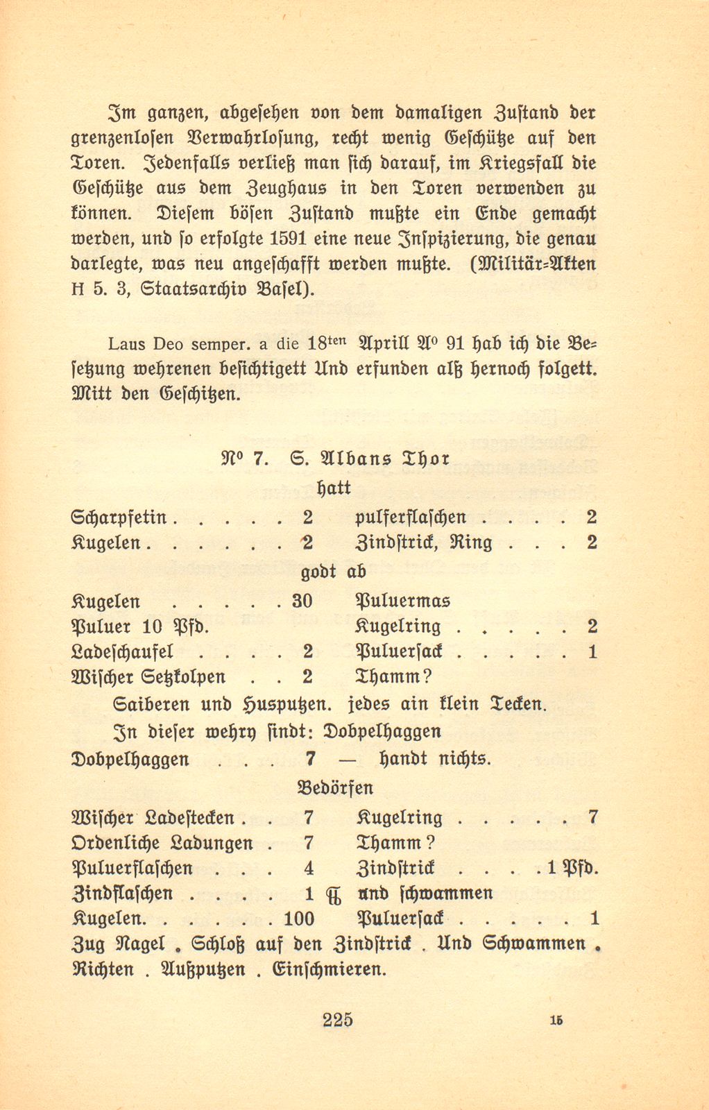 Die Armierung des St. Alban-, Spalen- und St. Johanntors vom Ende des XVI. bis zum Ende des XVIII. Jahrhunderts – Seite 5