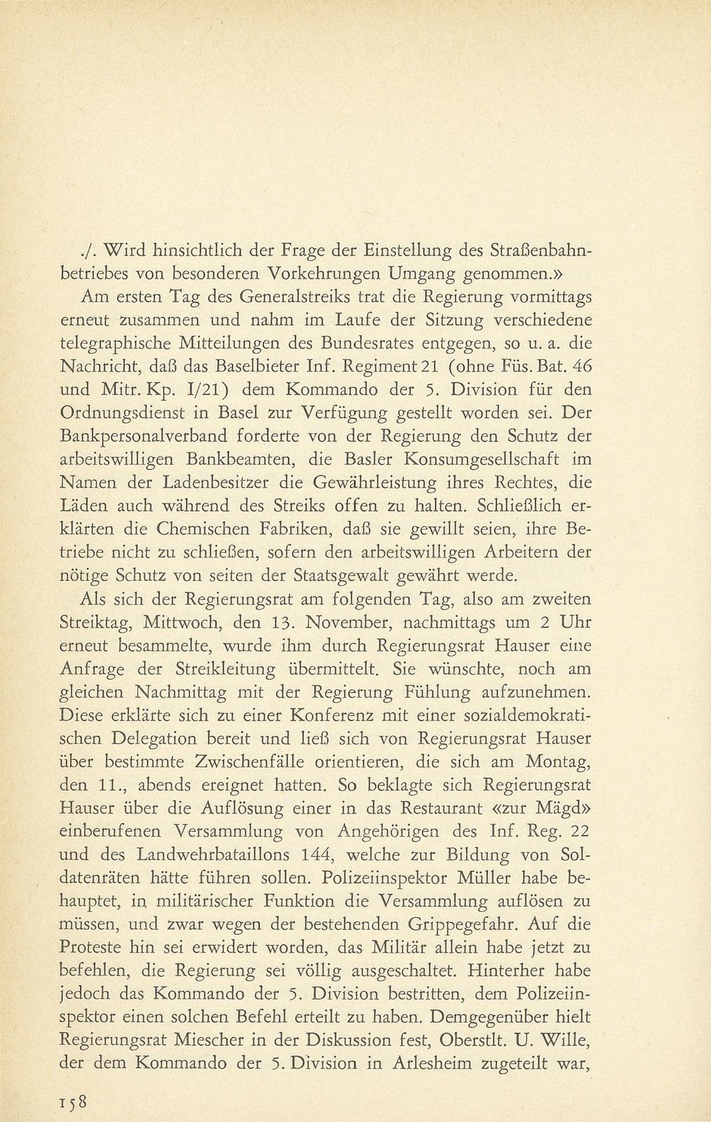 Aus den Protokollen des Basler Regierungsrates zum Landesstreik 1918 – Seite 17