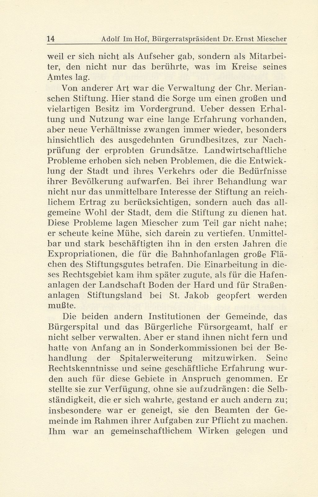 Bürgerratspräsident Dr. Ernst Miescher. 25. November 1872 bis 16. Februar 1945 – Seite 8