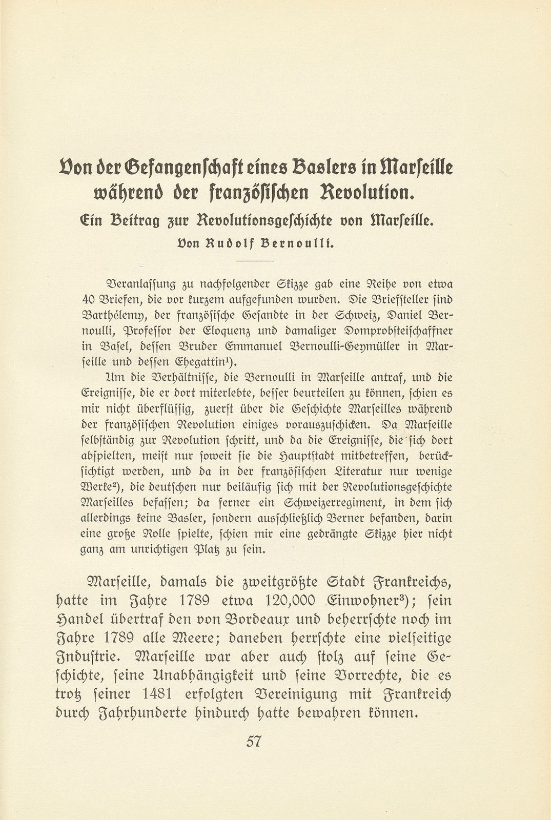 Von der Gefangenschaft eines Baslers in Marseille während der französischen Revolution – Seite 1