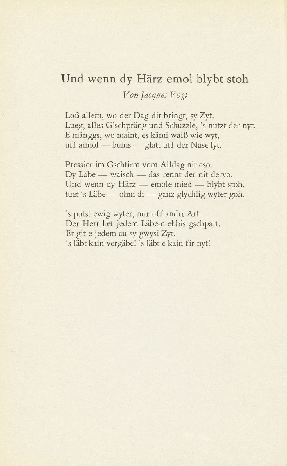 Und wenn dy Härz emol blybt stoh [Gedicht] – Seite 1