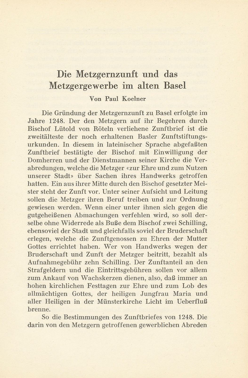 Die Metzgernzunft und das Metzgergewerbe im alten Basel – Seite 1