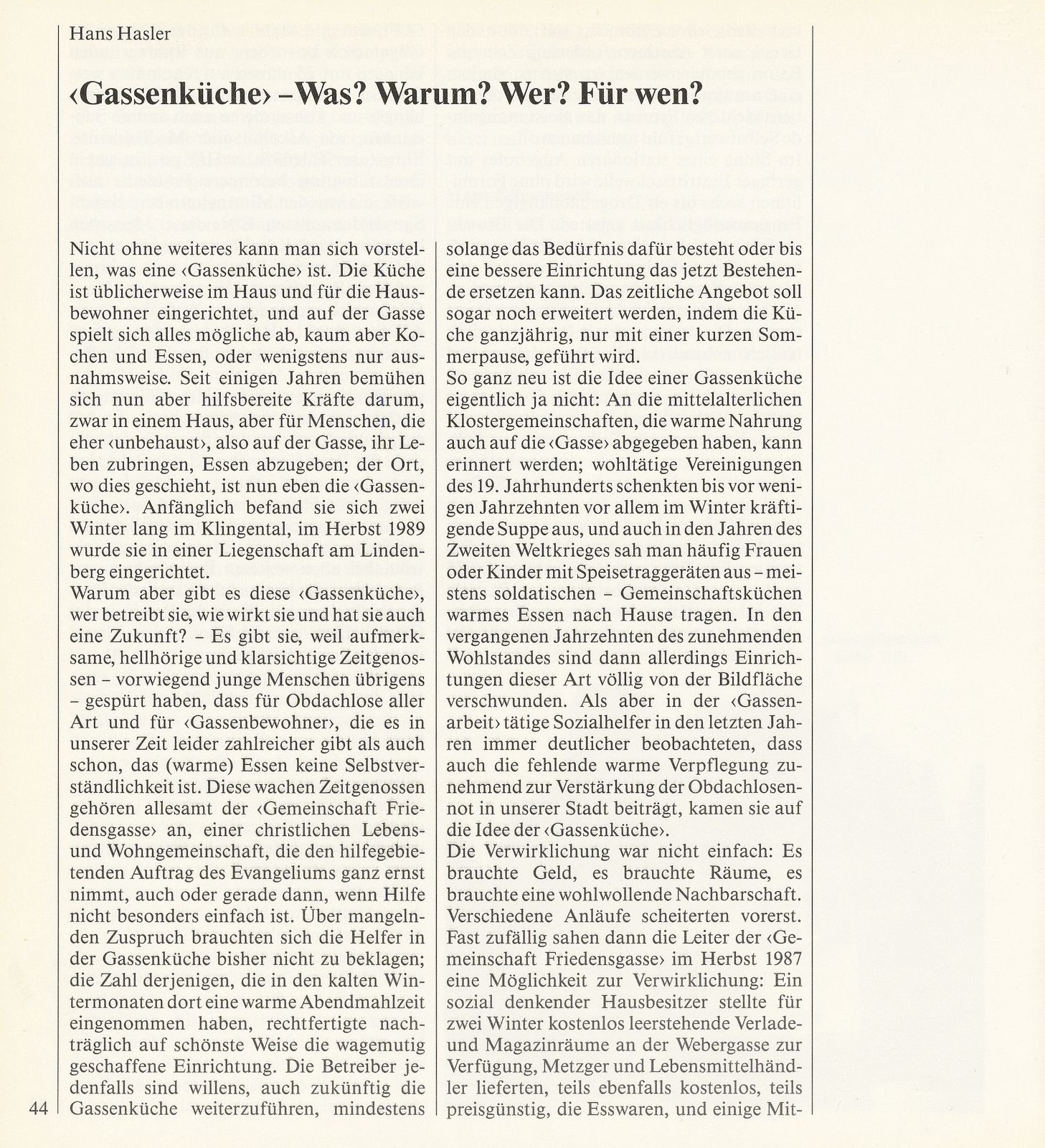 ‹Gassenküche› – Was? Warum? Wer? Für wen? – Seite 1