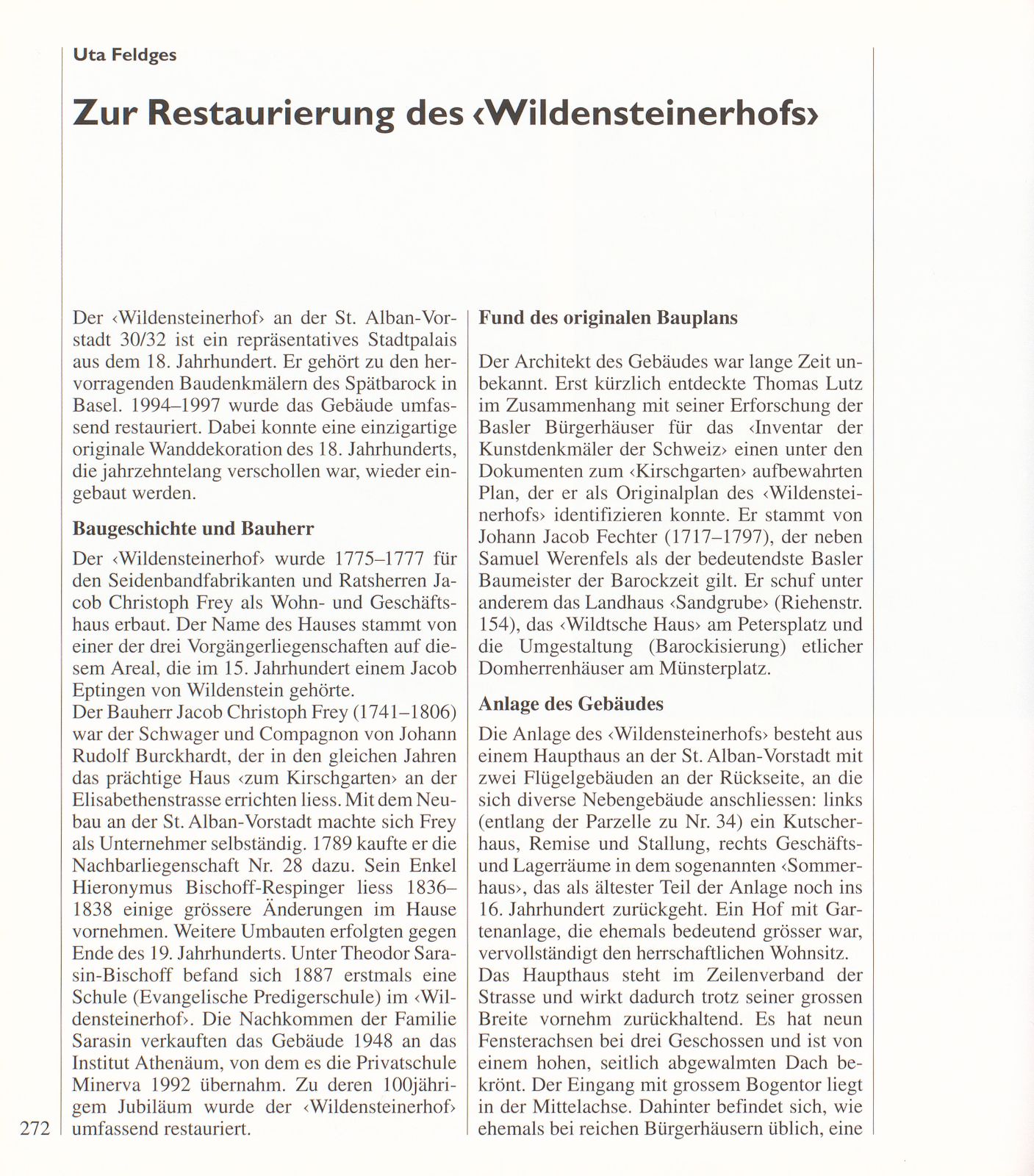 Zur Restaurierung des ‹Wildensteinerhofs› – Seite 1