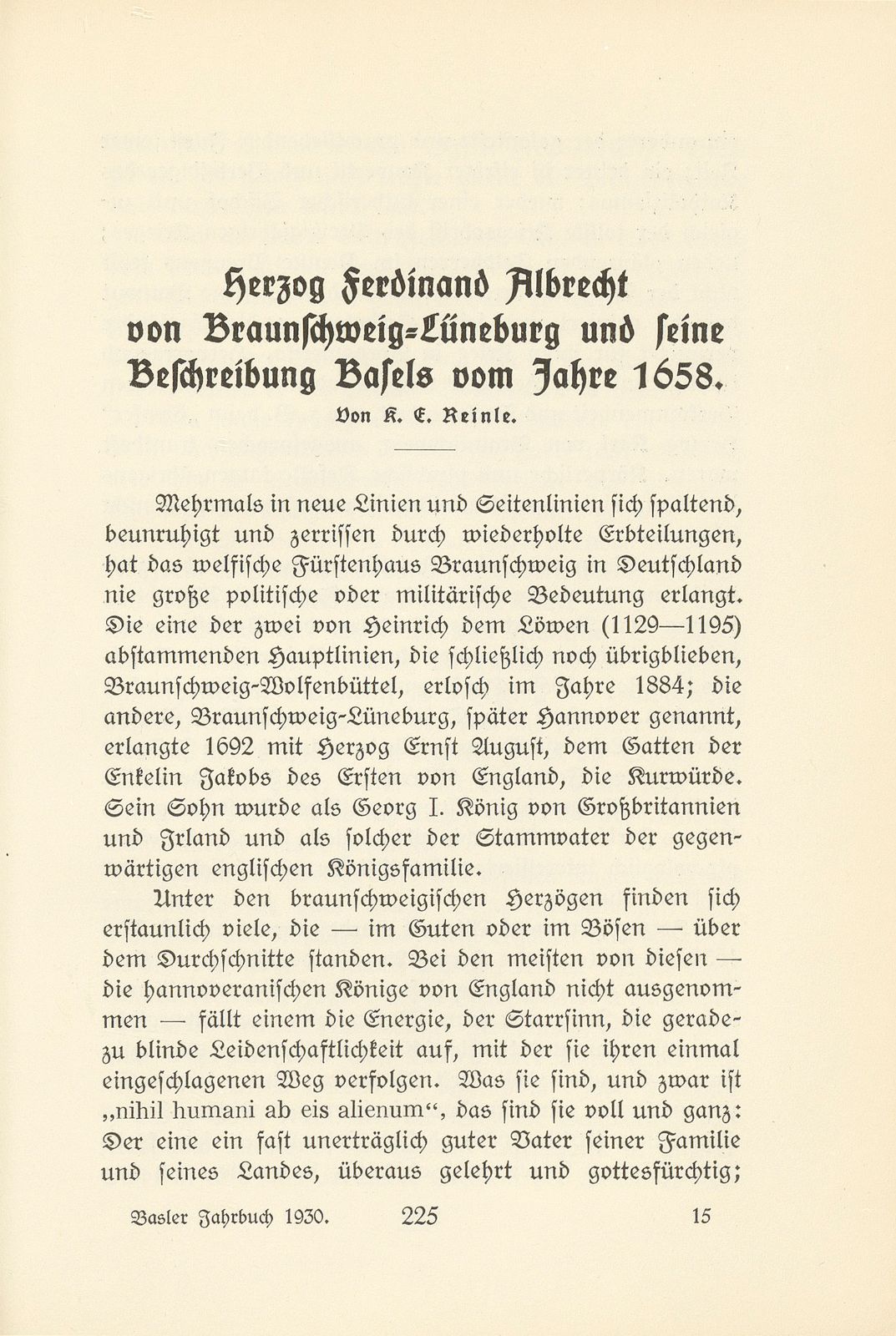 Herzog Ferdinand Albrecht von Braunschweig-Lüneburg und seine Beschreibung Basels vom Jahre 1658 – Seite 1