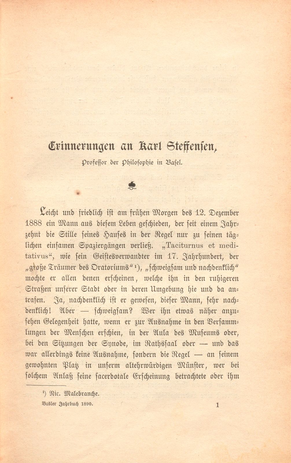 Erinnerungen an Karl Steffensen, Professor der Philosophie – Seite 1