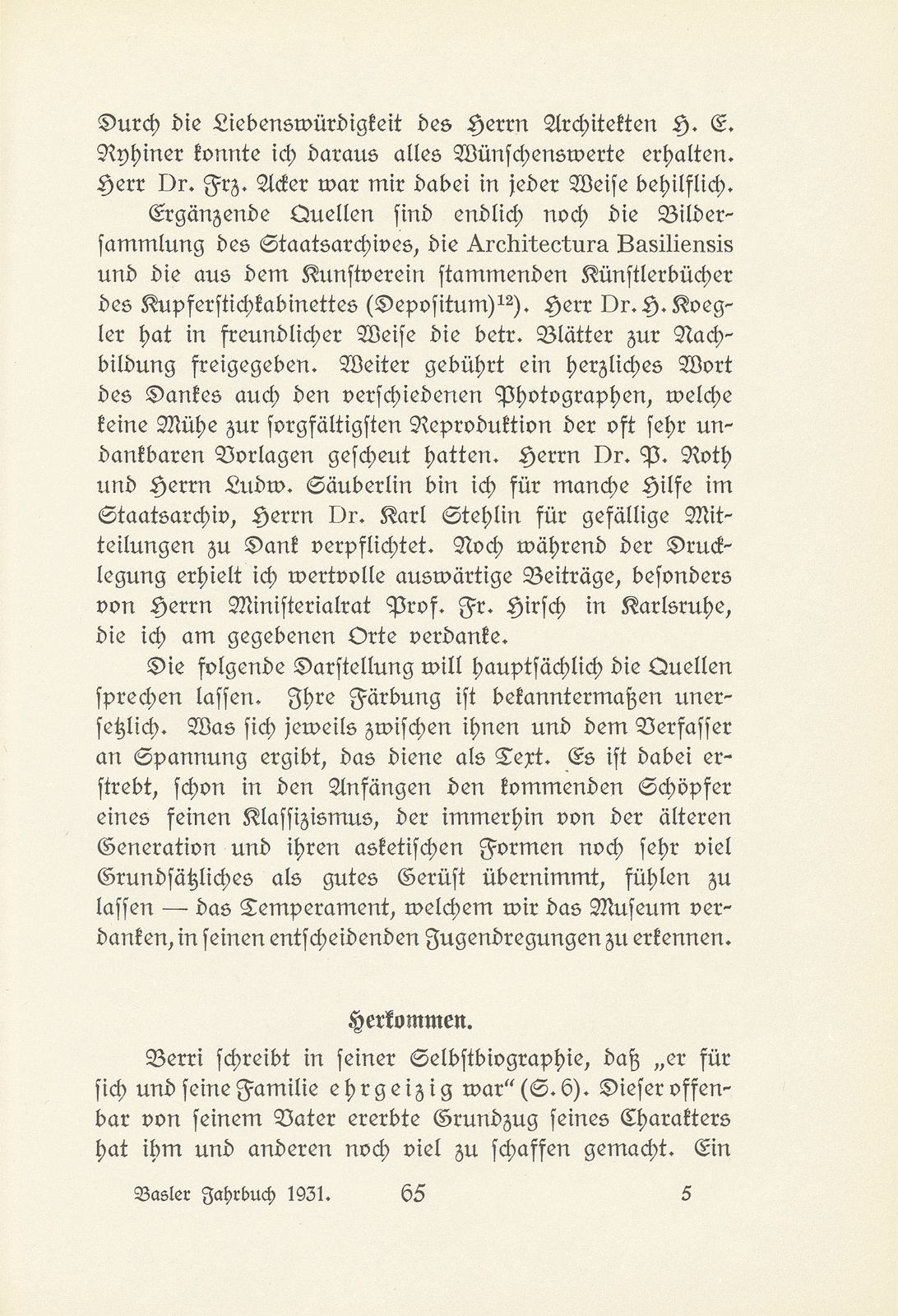 Melchior Berri. (Ein Beitrag zur Kultur des Spätklassizismus in Basel.) – Seite 7