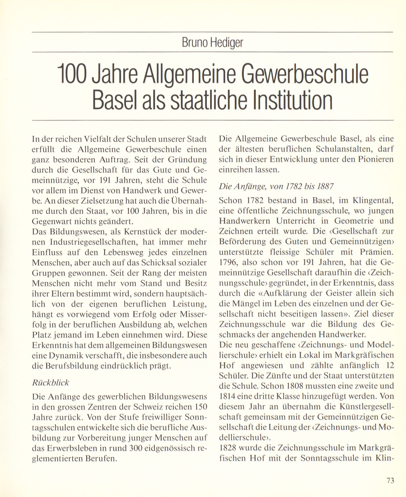 100 Jahre Allgemeine Gewerbeschule Basel als staatliche Institution – Seite 1