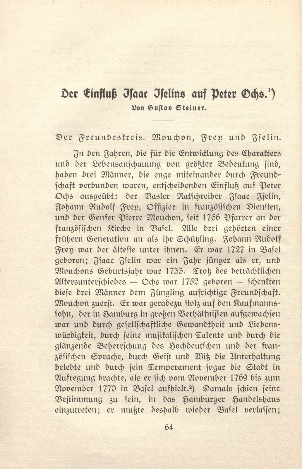 Der Einfluss Isaac Iselins auf Peter Ochs – Seite 1