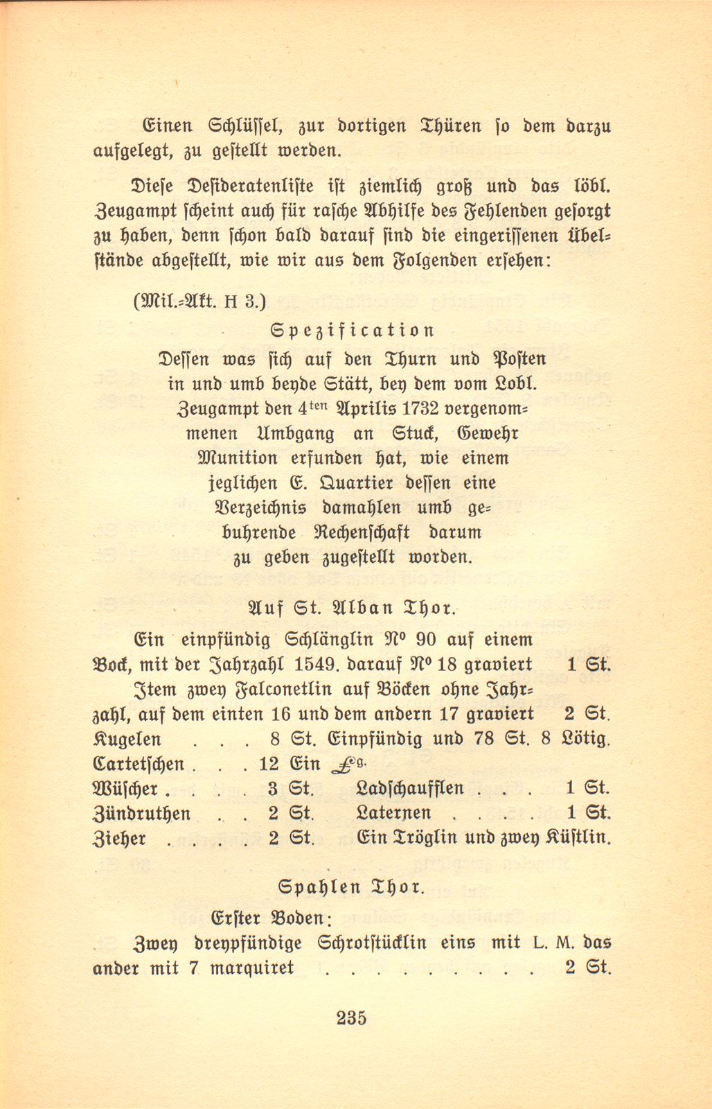 Die Armierung des St. Alban-, Spalen- und St. Johanntors vom Ende des XVI. bis zum Ende des XVIII. Jahrhunderts – Seite 15