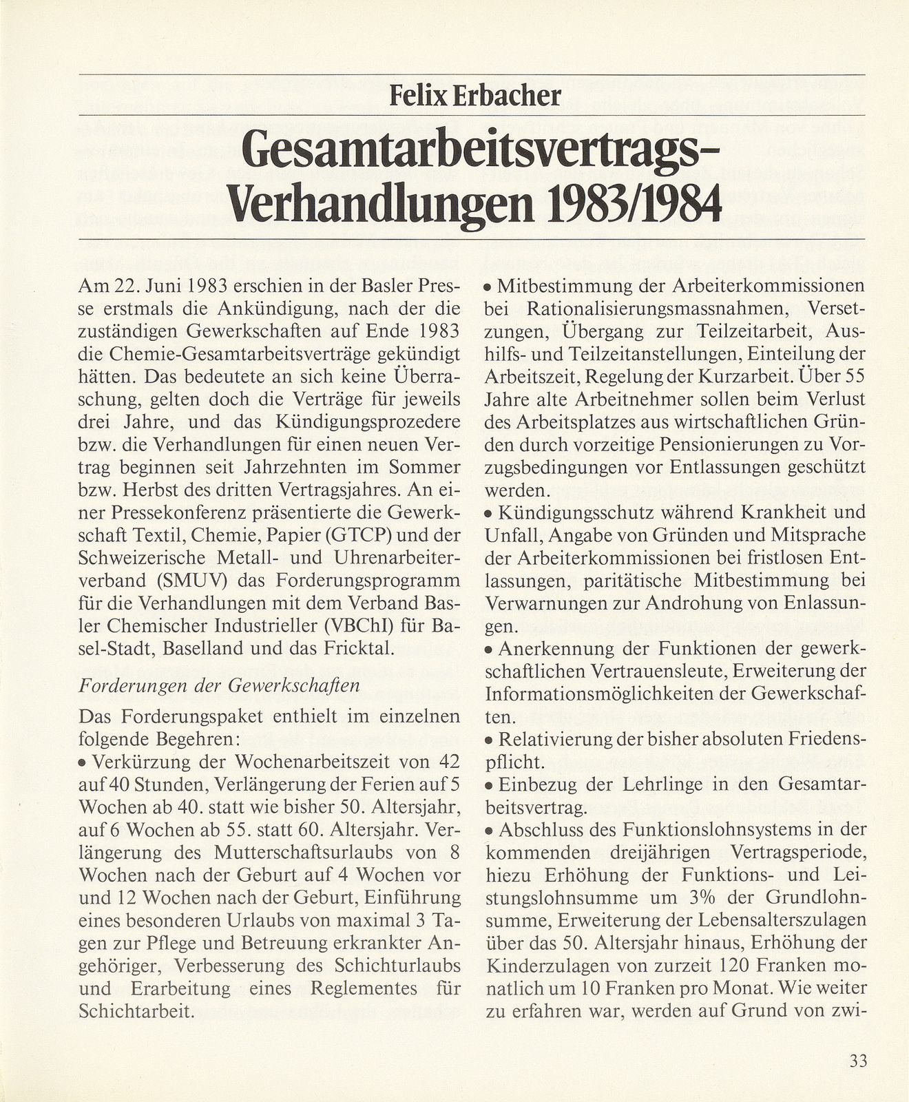 Gesamtarbeitsvertrags-Verhandlungen 1983/1984 – Seite 1