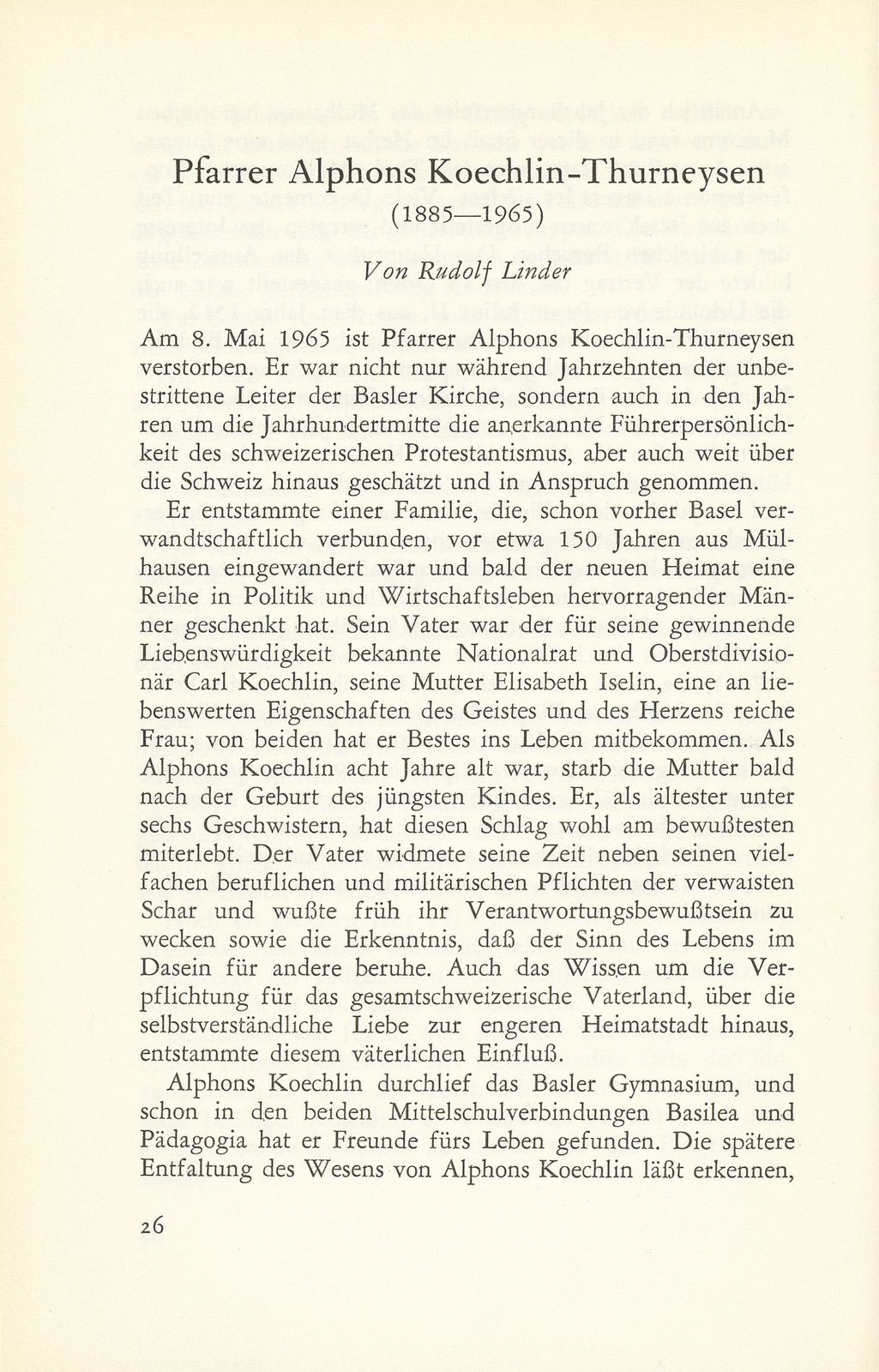 Pfarrer Alphons Koechlin-Thurneysen (1885-1965) – Seite 1