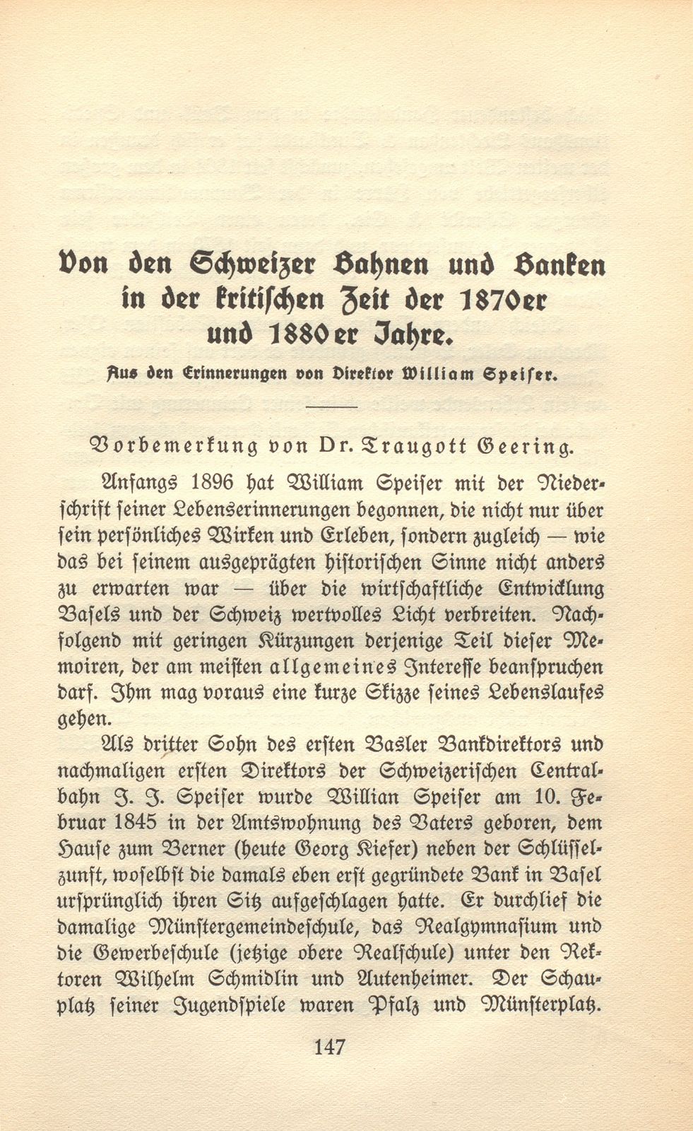 Von den Schweizer Bahnen und Banken in der kritischen Zeit der 1870er und der 1880er Jahre – Seite 1