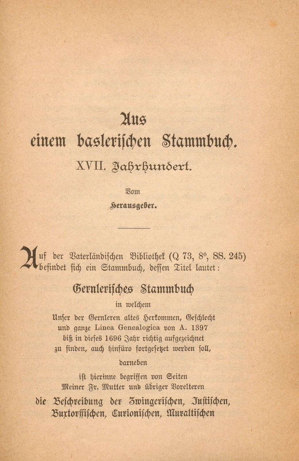 Aus einem baslerischen Stammbuch, XVII. Jahrhundert – Seite 1