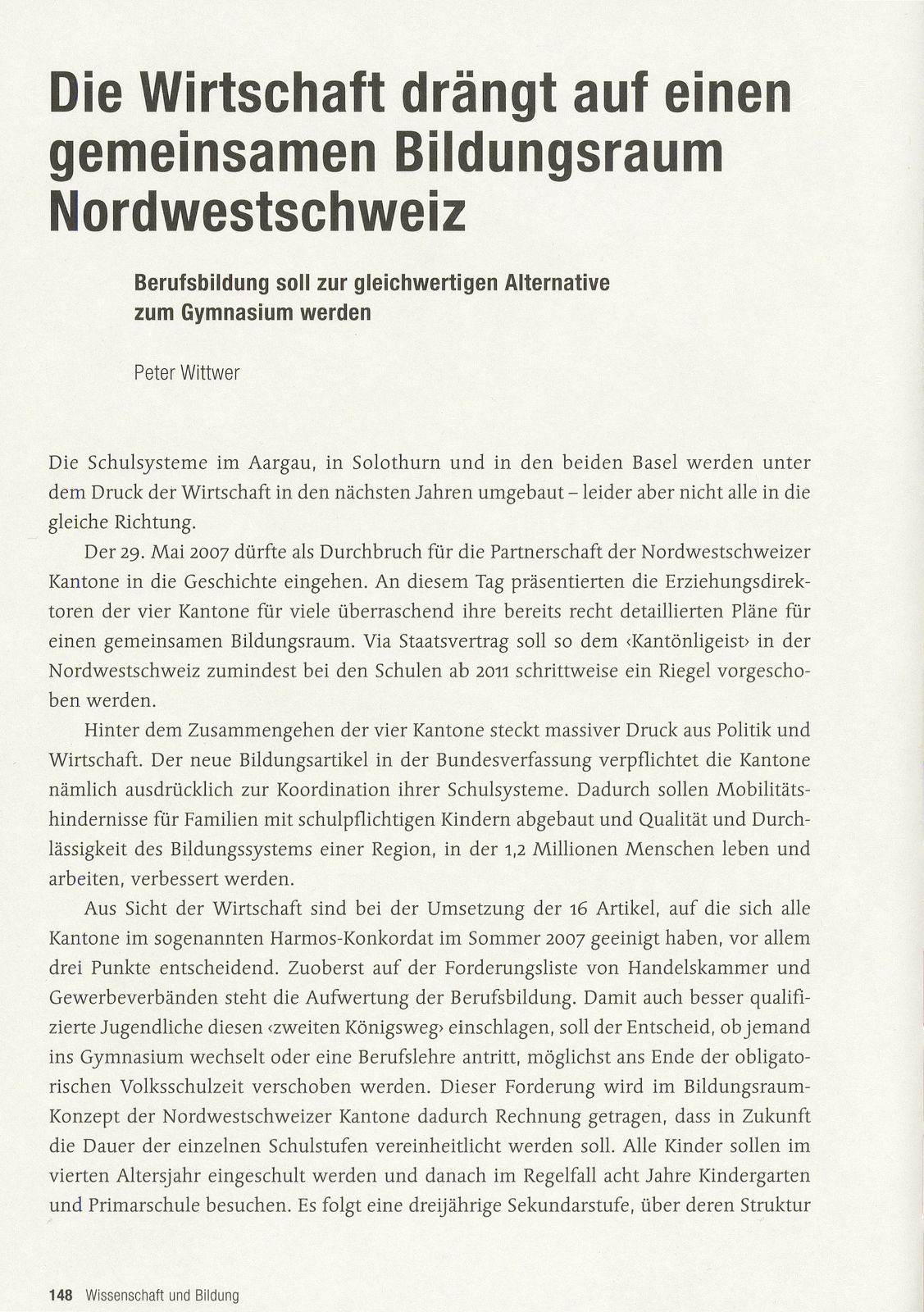 Die Wirtschaft drängt auf einen gemeinsamen Bildungsraum Nordwestschweiz – Seite 1