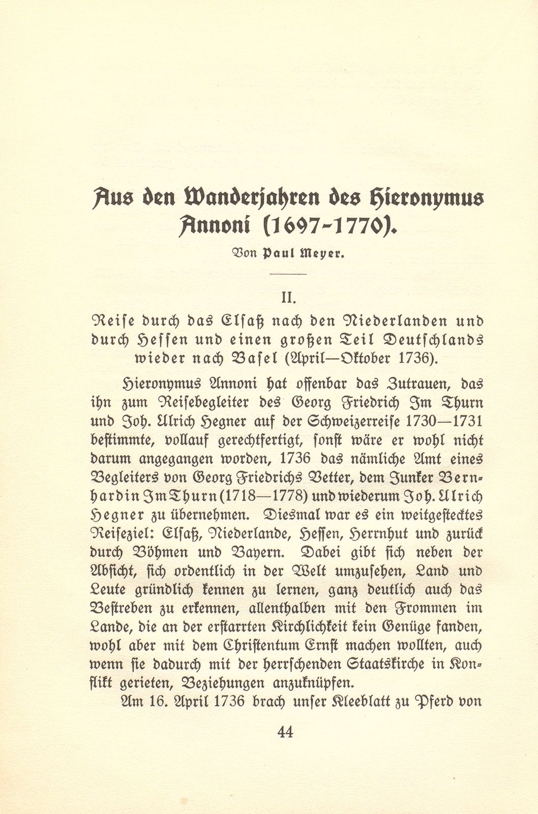 Aus den Wanderjahren des Hieronymus Annoni (1697-1770) – Seite 1