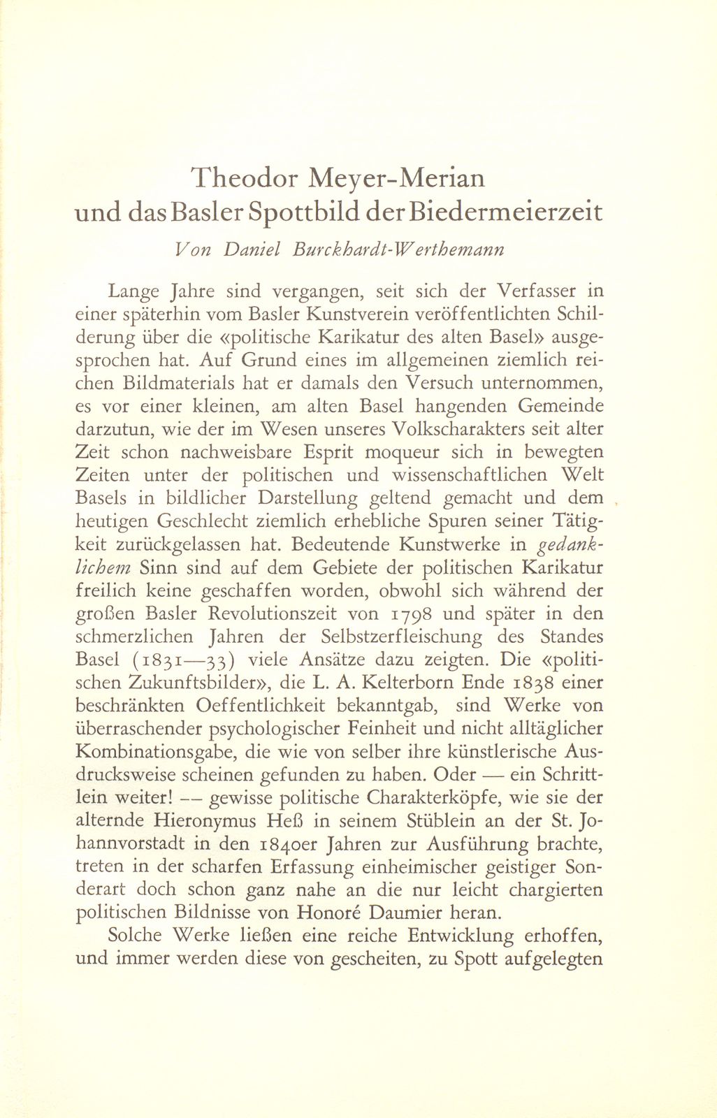 Theodor Meyer-Merian und das Basler Spottbild der Biedermeierzeit – Seite 1