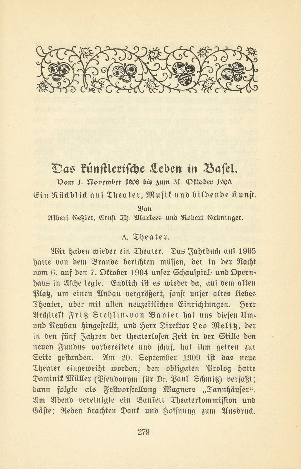 Das künstlerische Leben in Basel vom 1. November 1908 bis 31. Oktober 1909 – Seite 1