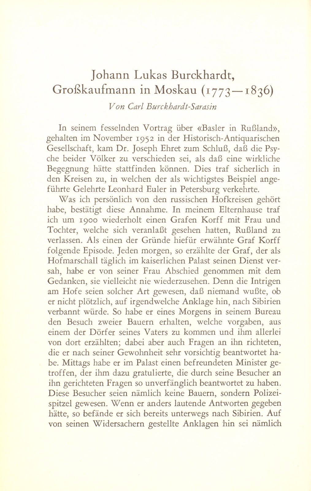 Johann Lukas Burckhardt, Grosskaufmann in Moskau (1773-1836) – Seite 1